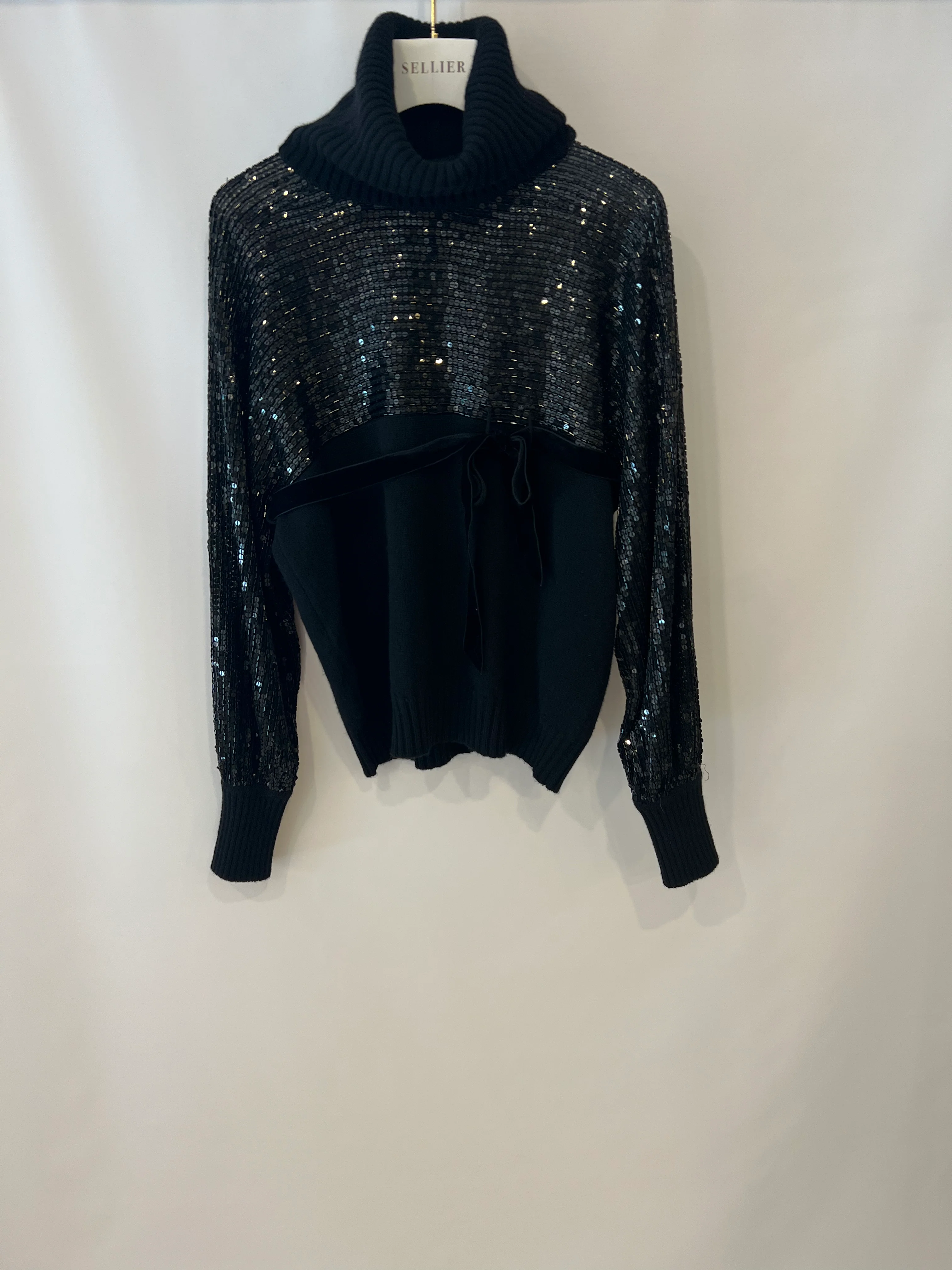 Valentino Black Cashmere Turtleneck Sequin Sleeve Jumper Size M (UK 10) - Image 3