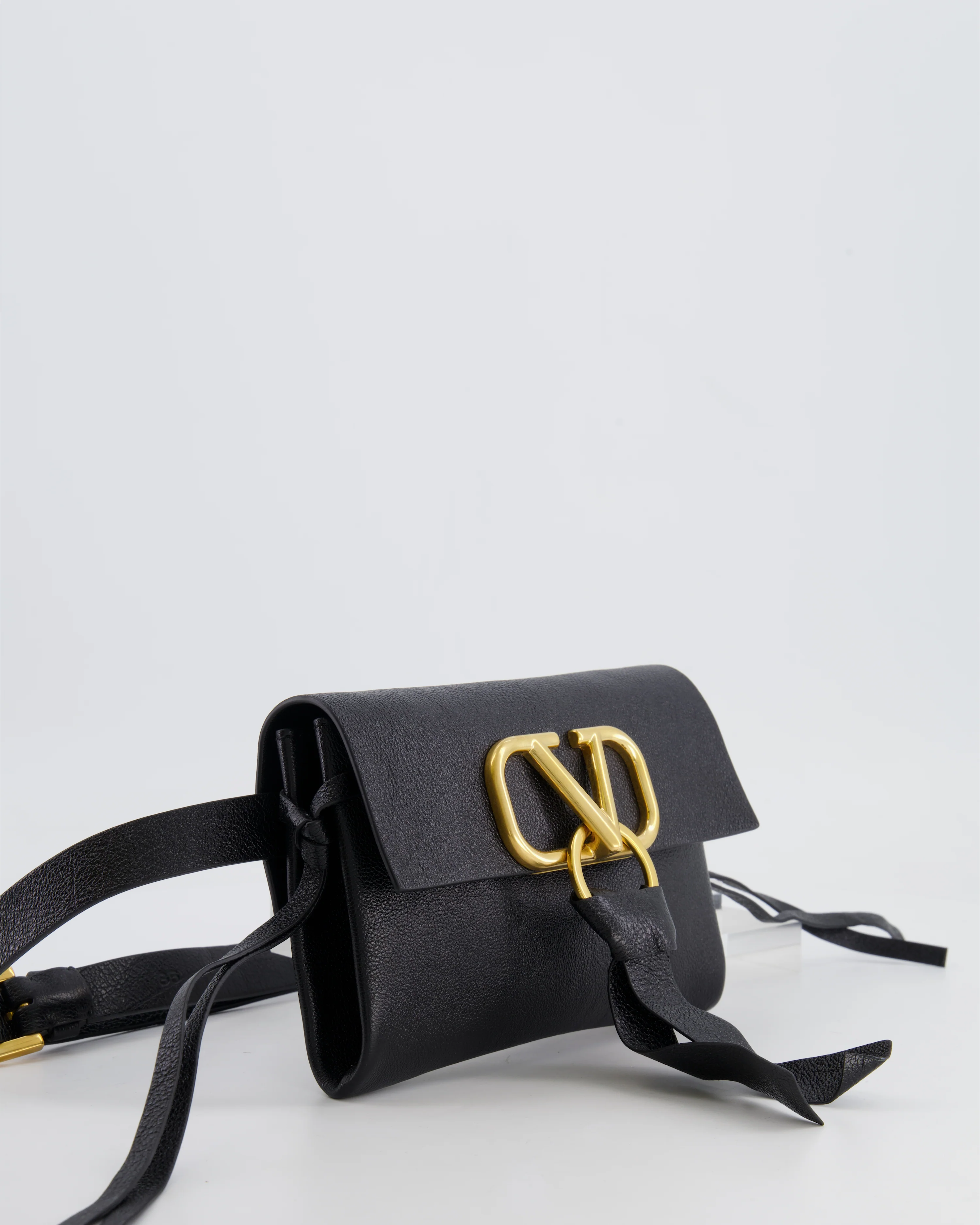 Valentino Black Leather VSling Belt Bag with Gold Logo RRP £1,450 - Image 2