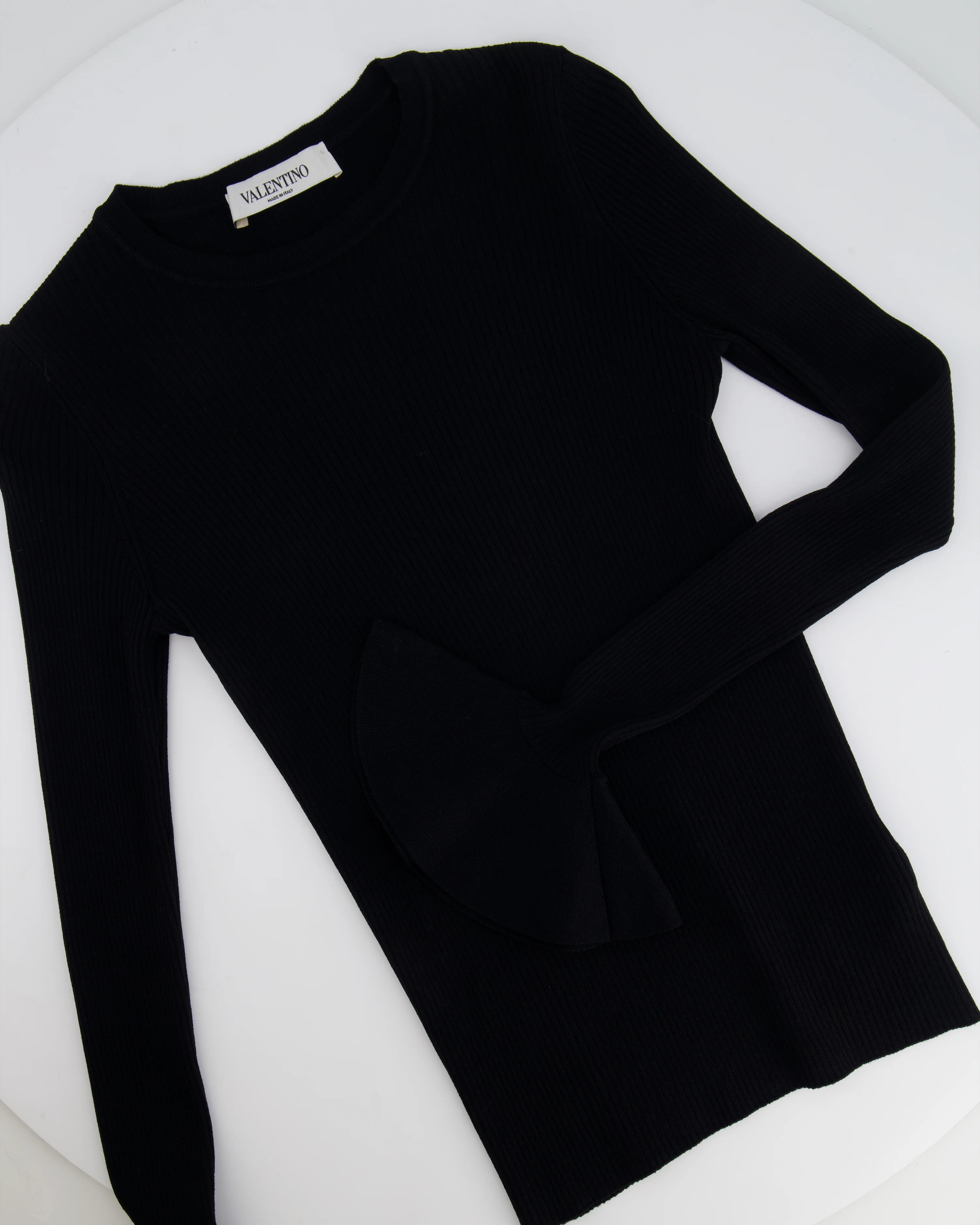 Valentino Black Long Sleeve Ribbed Top with Sleeve Details Size XS (UK 6)