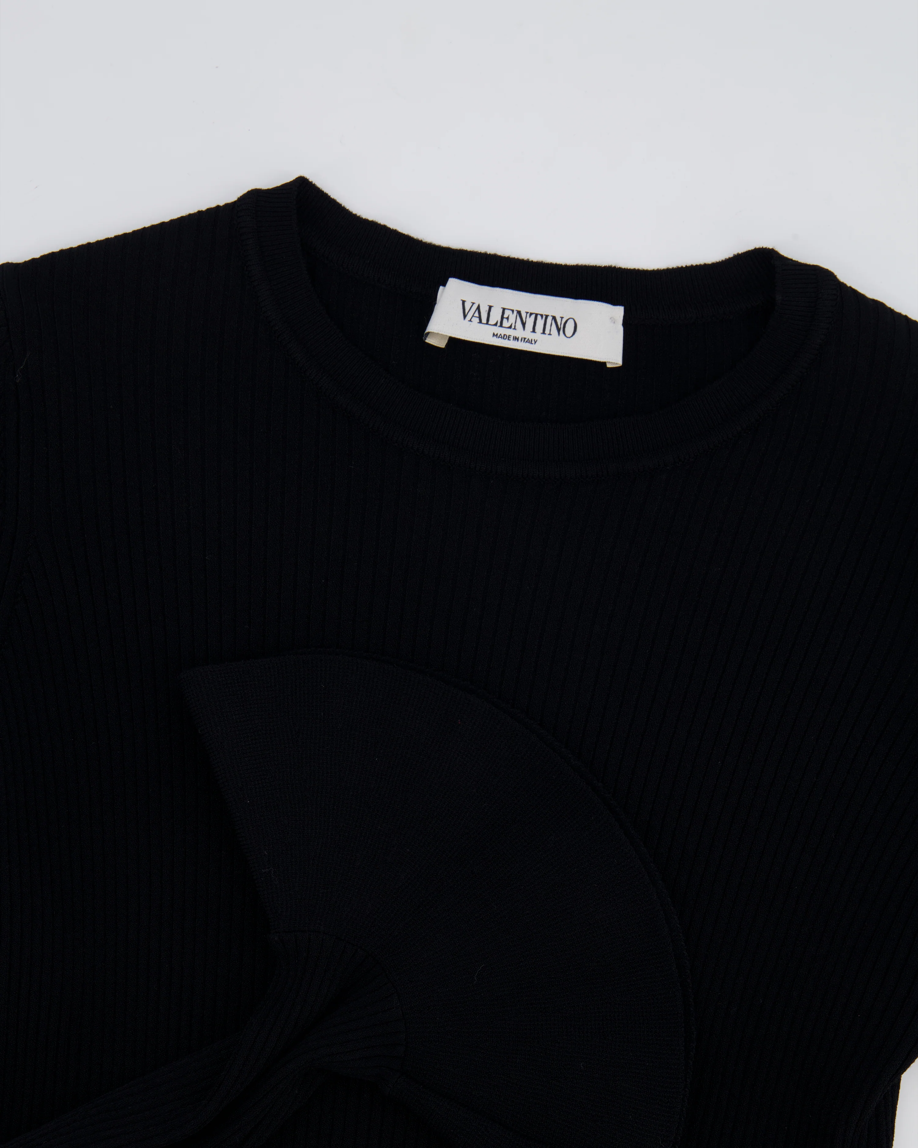 Valentino Black Long Sleeve Ribbed Top with Sleeve Details Size XS (UK 6) - Image 2