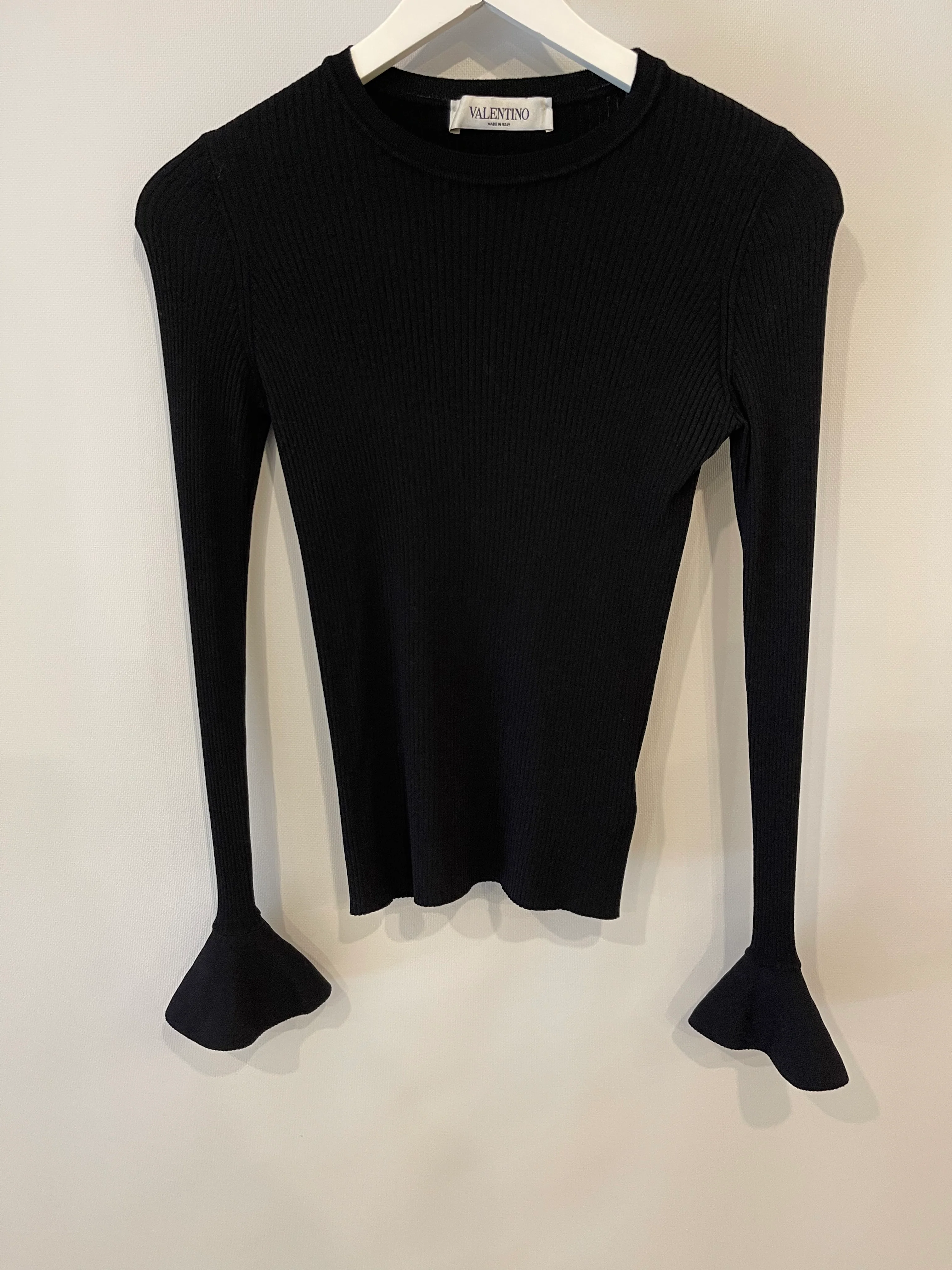 Valentino Black Long Sleeve Ribbed Top with Sleeve Details Size XS (UK 6) - Image 4