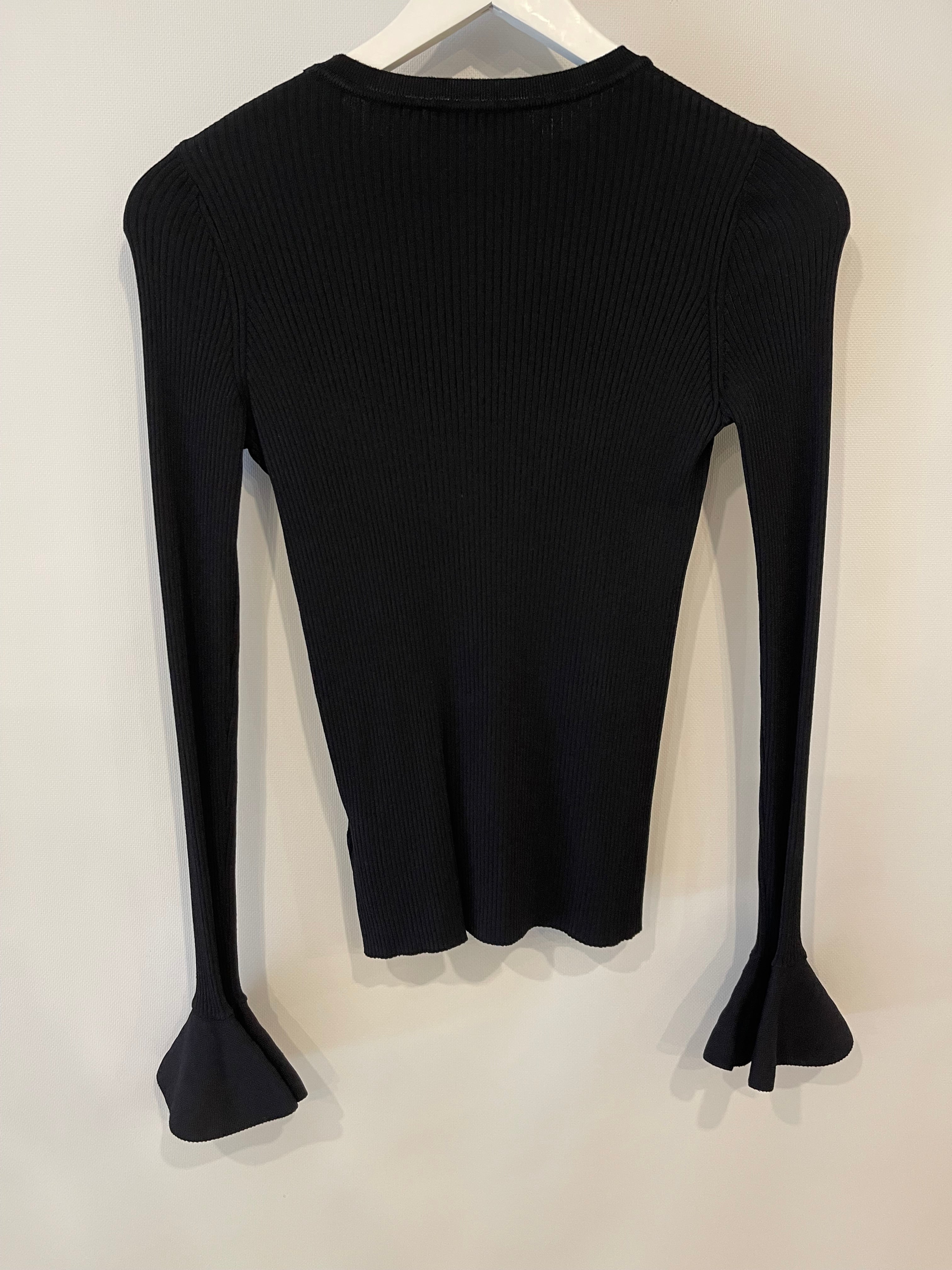 Valentino Black Long Sleeve Ribbed Top with Sleeve Details Size XS (UK 6) - Image 6