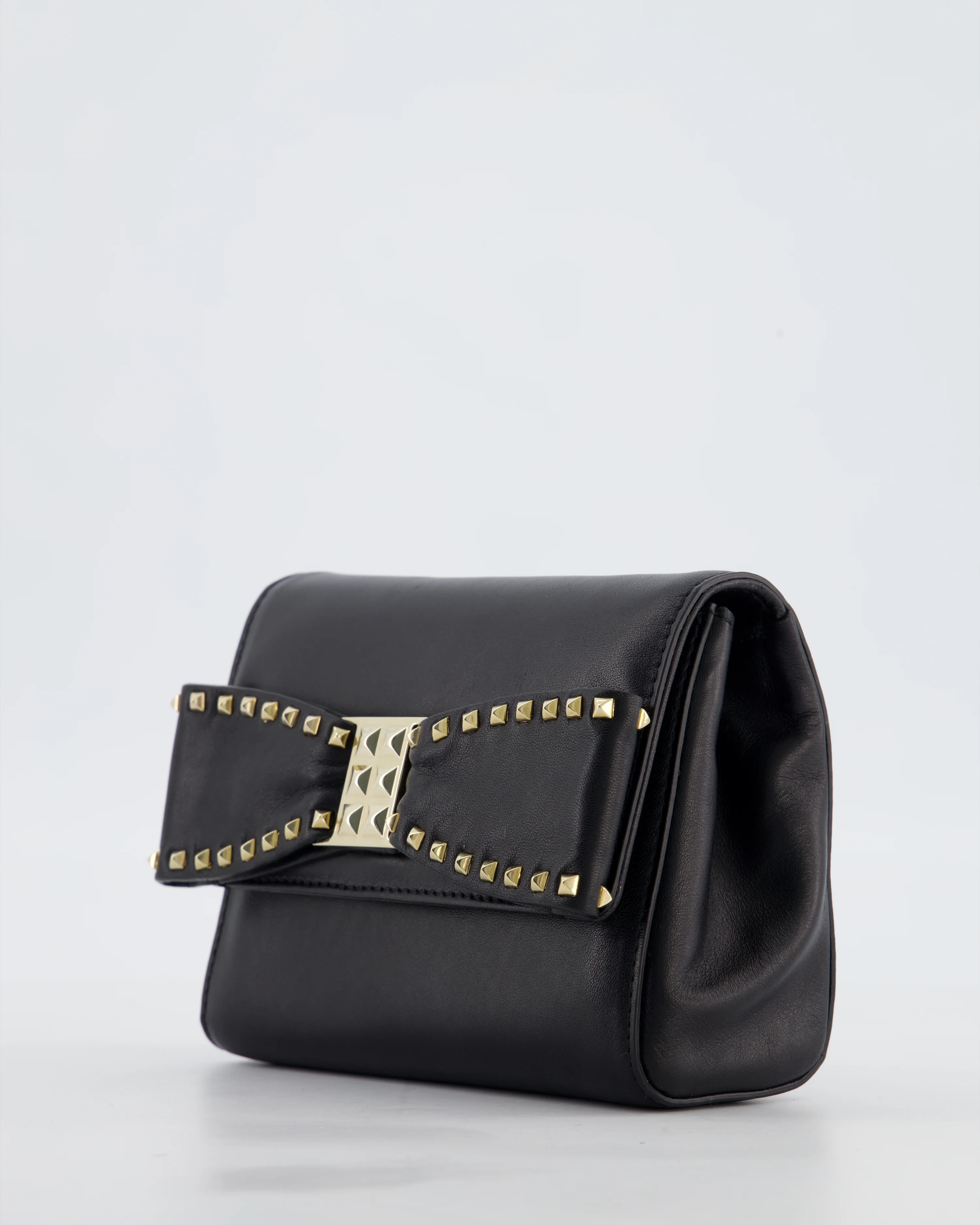 Valentino Black Mini Leather Rockstud Bow Crossbody Bag with Champagne Gold Hardware - Image 12