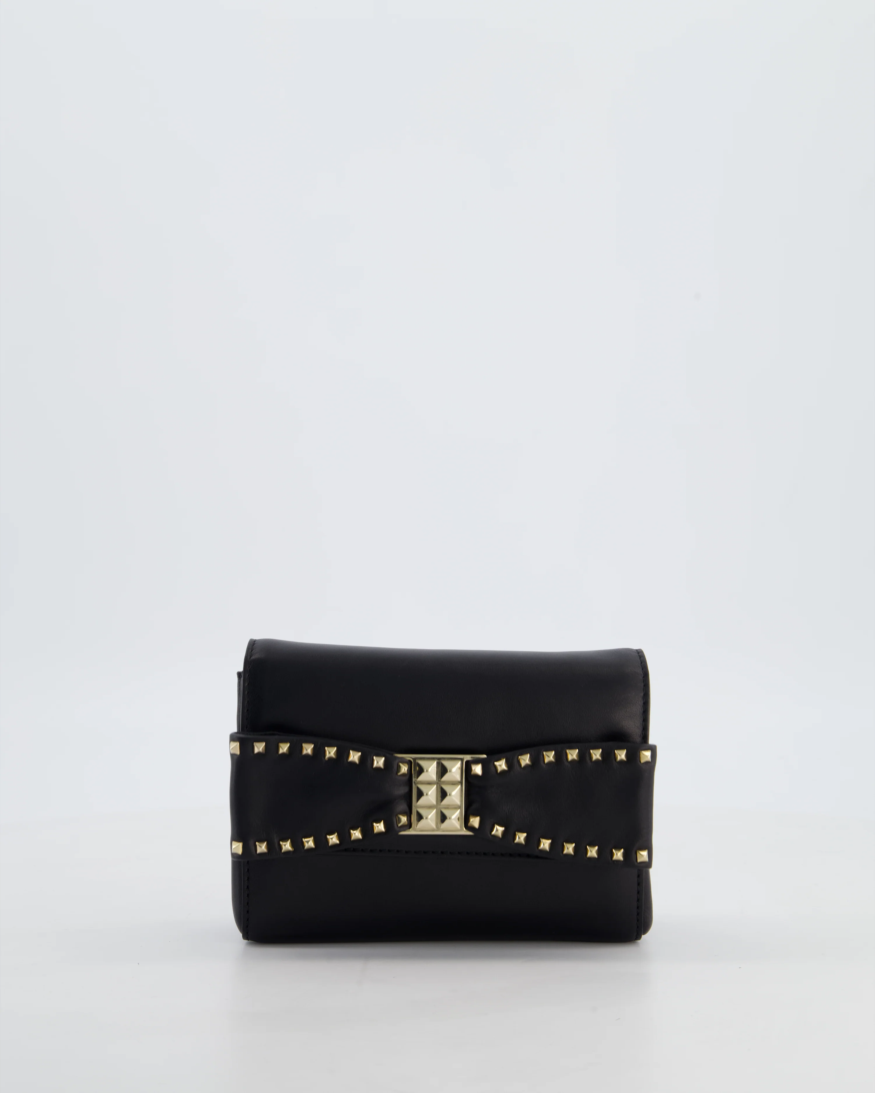 Valentino Black Mini Leather Rockstud Bow Crossbody Bag with Champagne Gold Hardware - Image 3