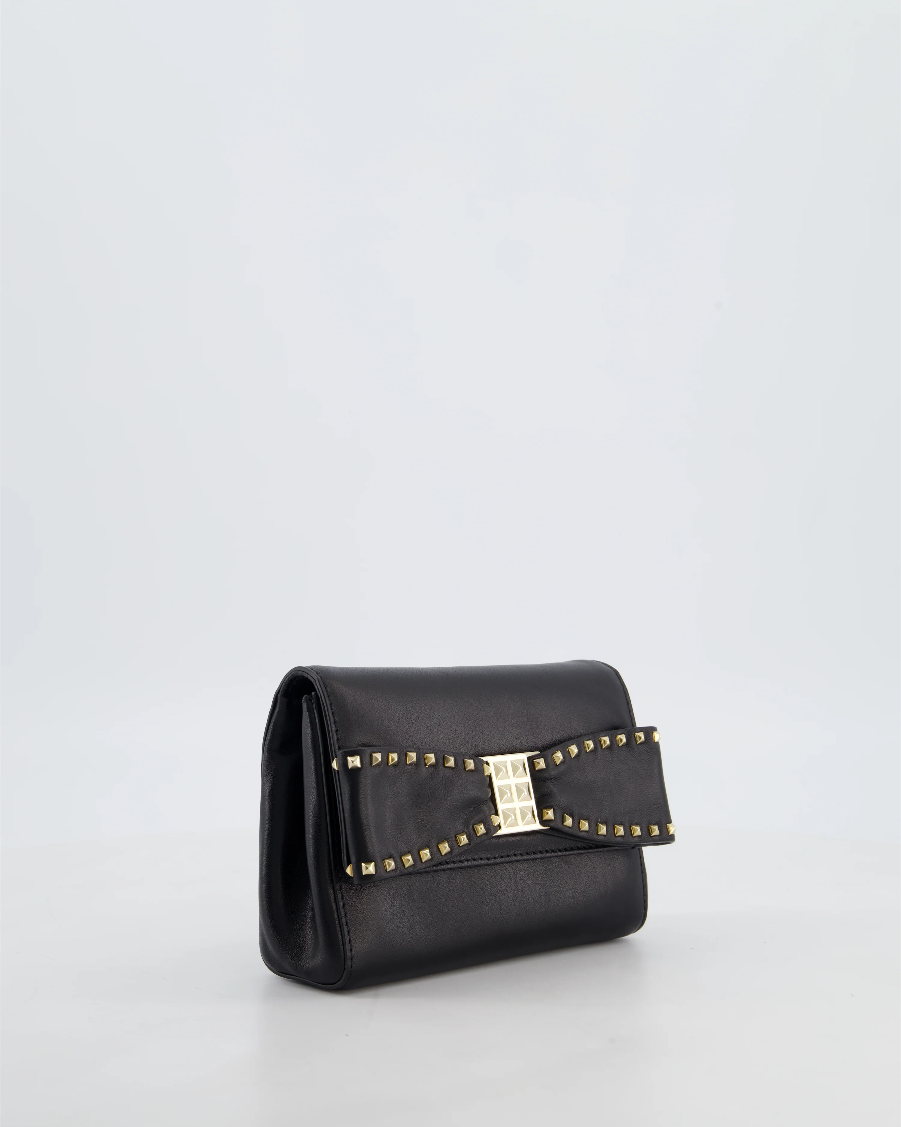 Valentino Black Mini Leather Rockstud Bow Crossbody Bag with Champagne Gold Hardware - Image 4