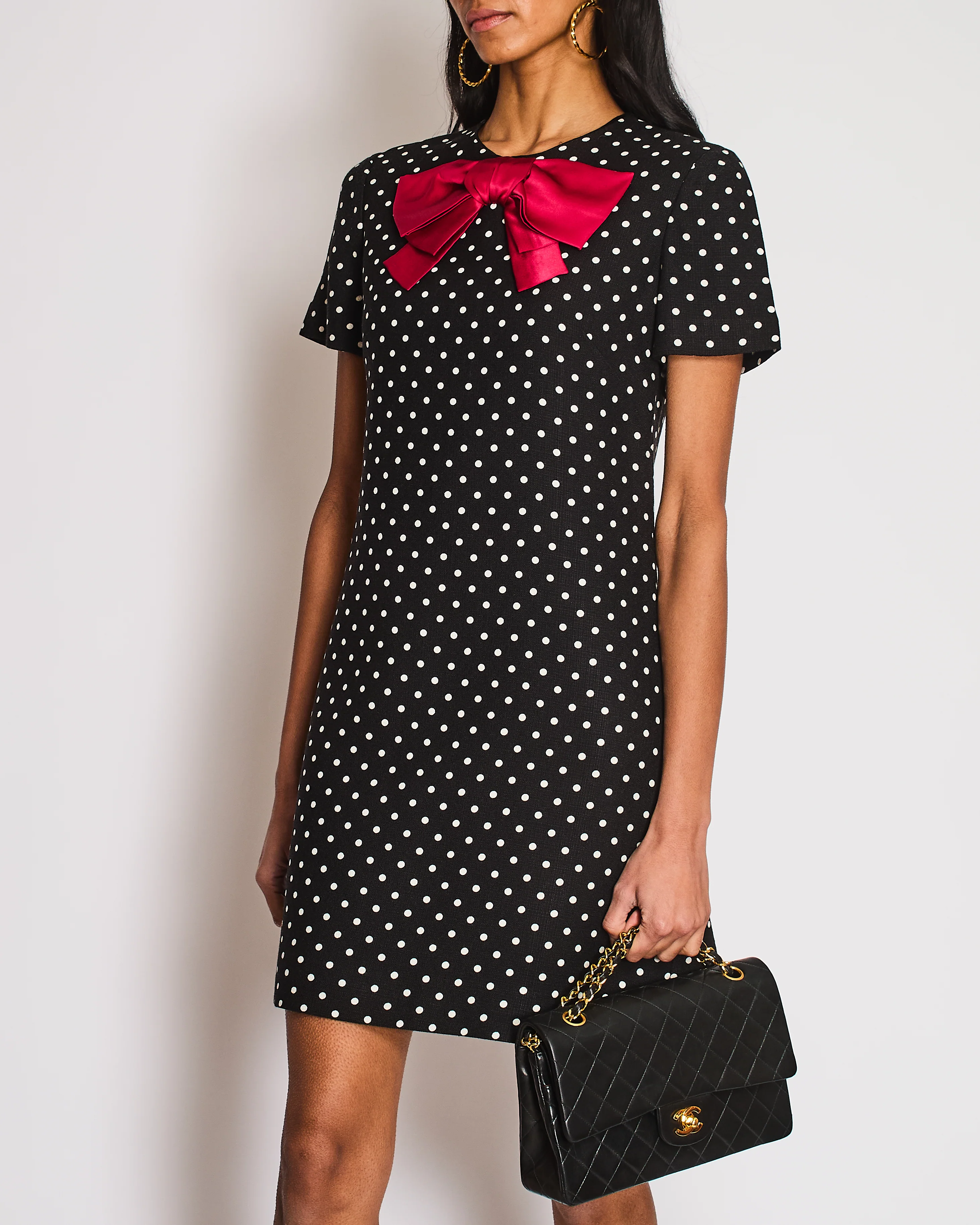 Valentino Black Polkadot Short Sleeve Midi Dress with Bow Detail Size IT 40 (UK 8) - Image 2