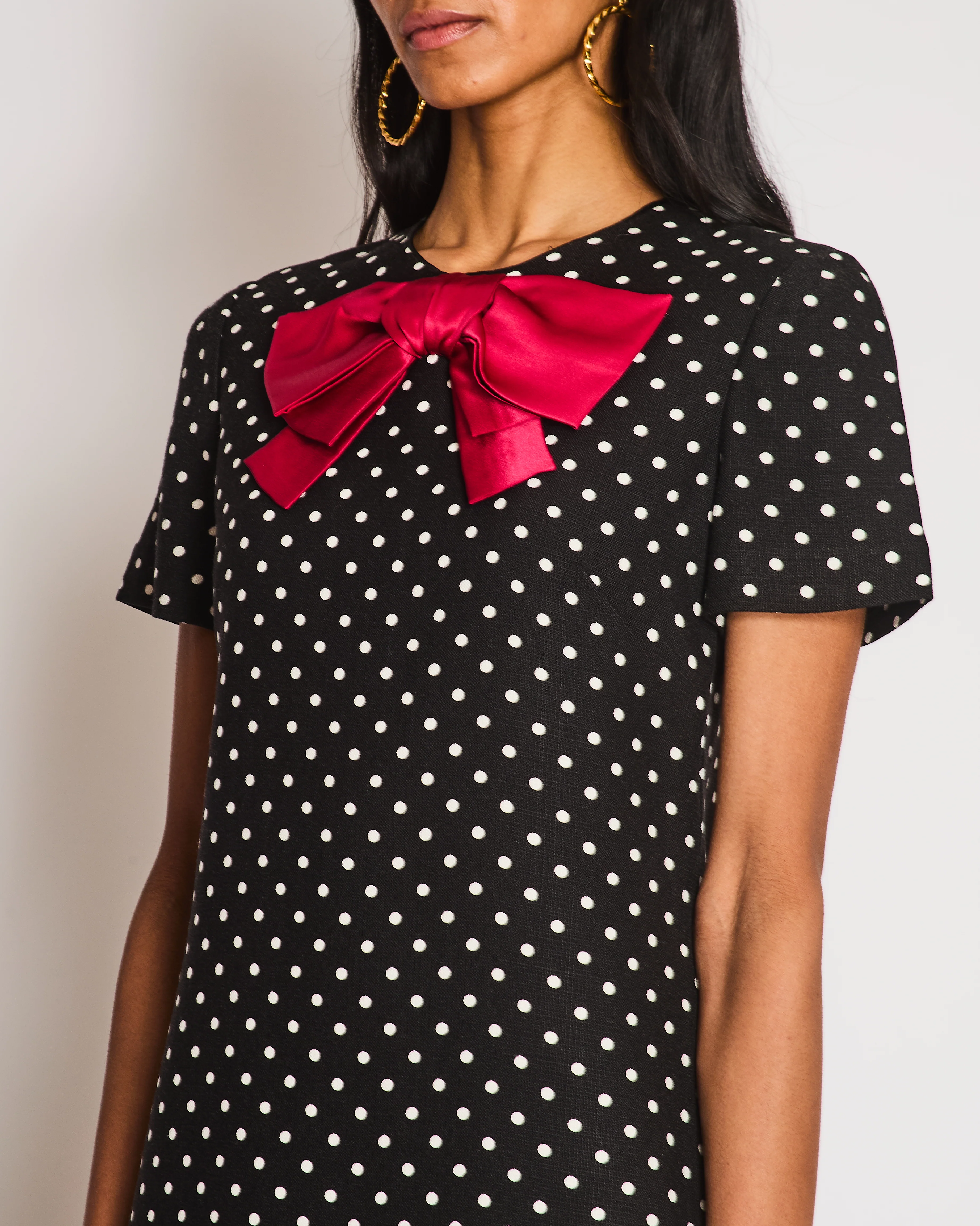 Valentino Black Polkadot Short Sleeve Midi Dress with Bow Detail Size IT 40 (UK 8) - Image 3