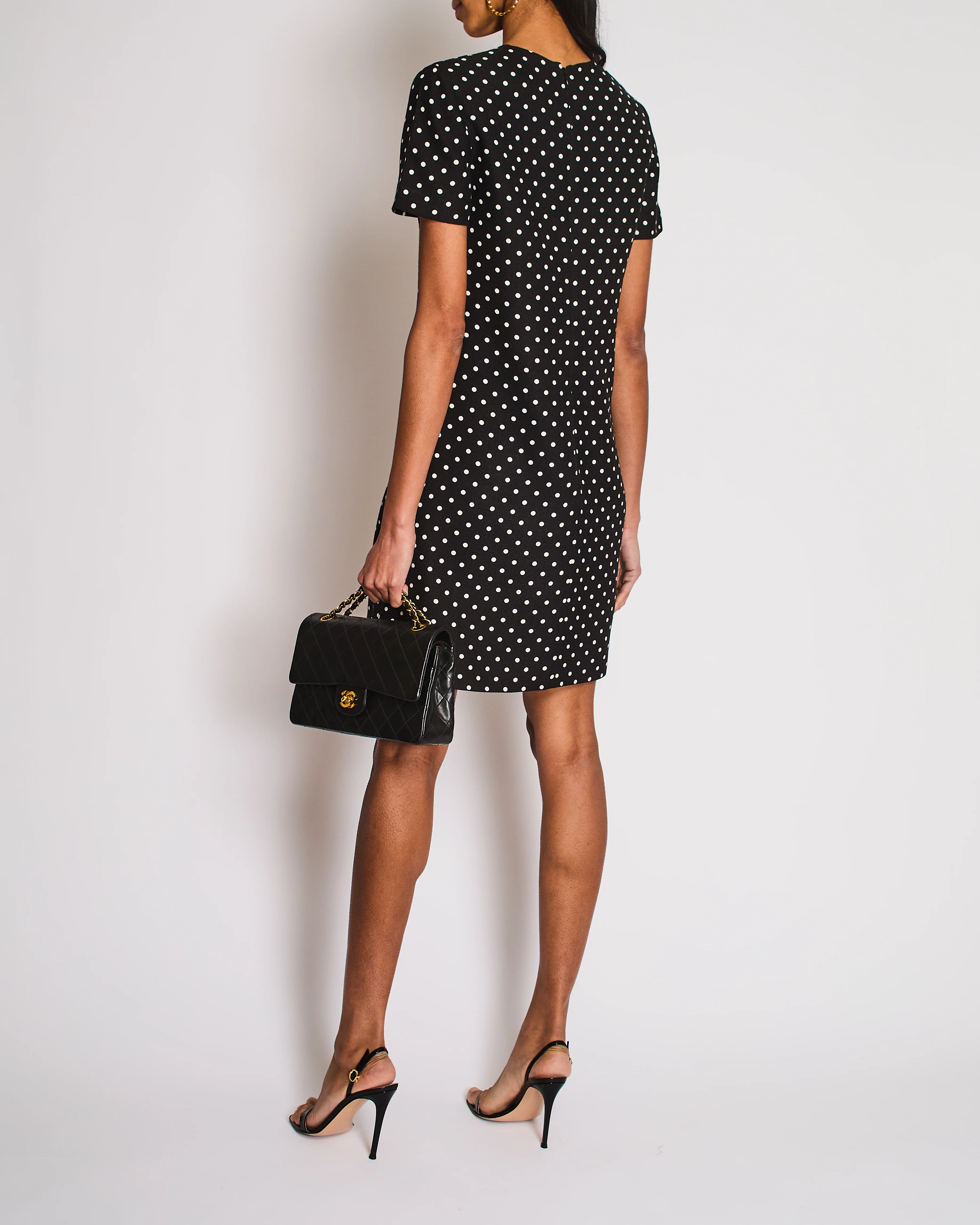 Valentino Black Polkadot Short Sleeve Midi Dress with Bow Detail Size IT 40 (UK 8) - Image 4