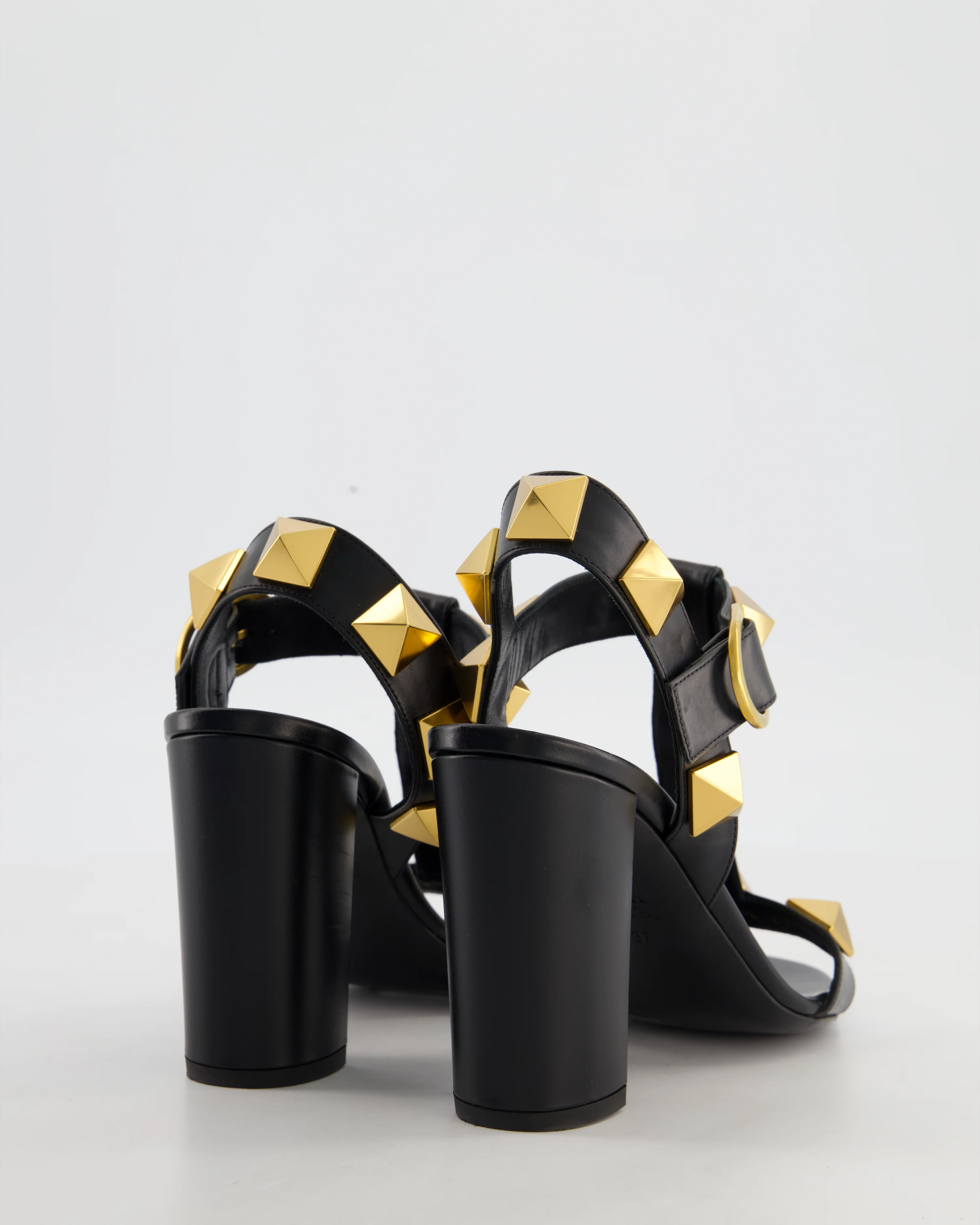 Valentino Black Gold Rockstud Block Heel Sandal Size EU 37 - Image 4