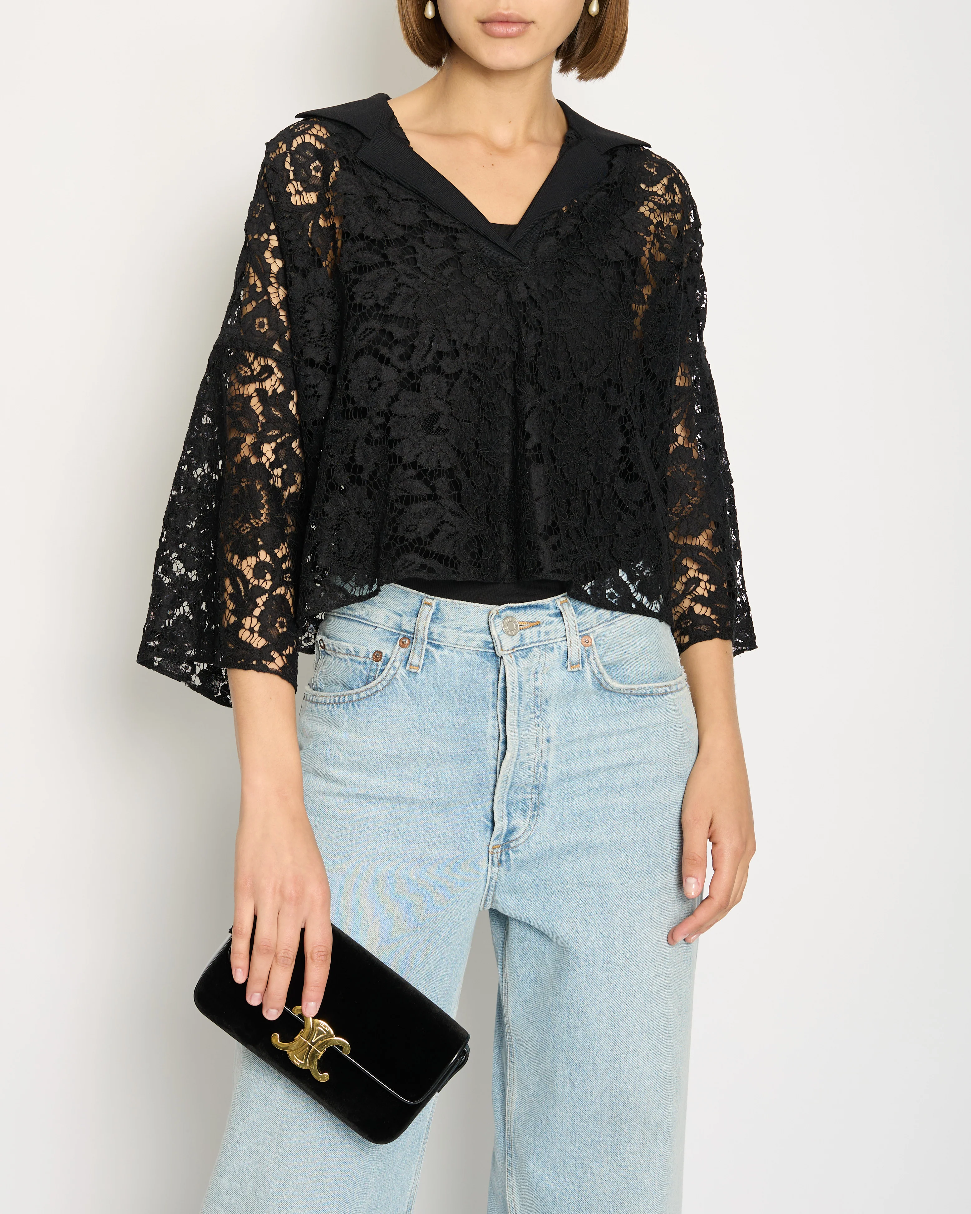 Valentino Black See-Through Lace Top with V-neck Detail Size IT 38 (UK 6) - Image 2