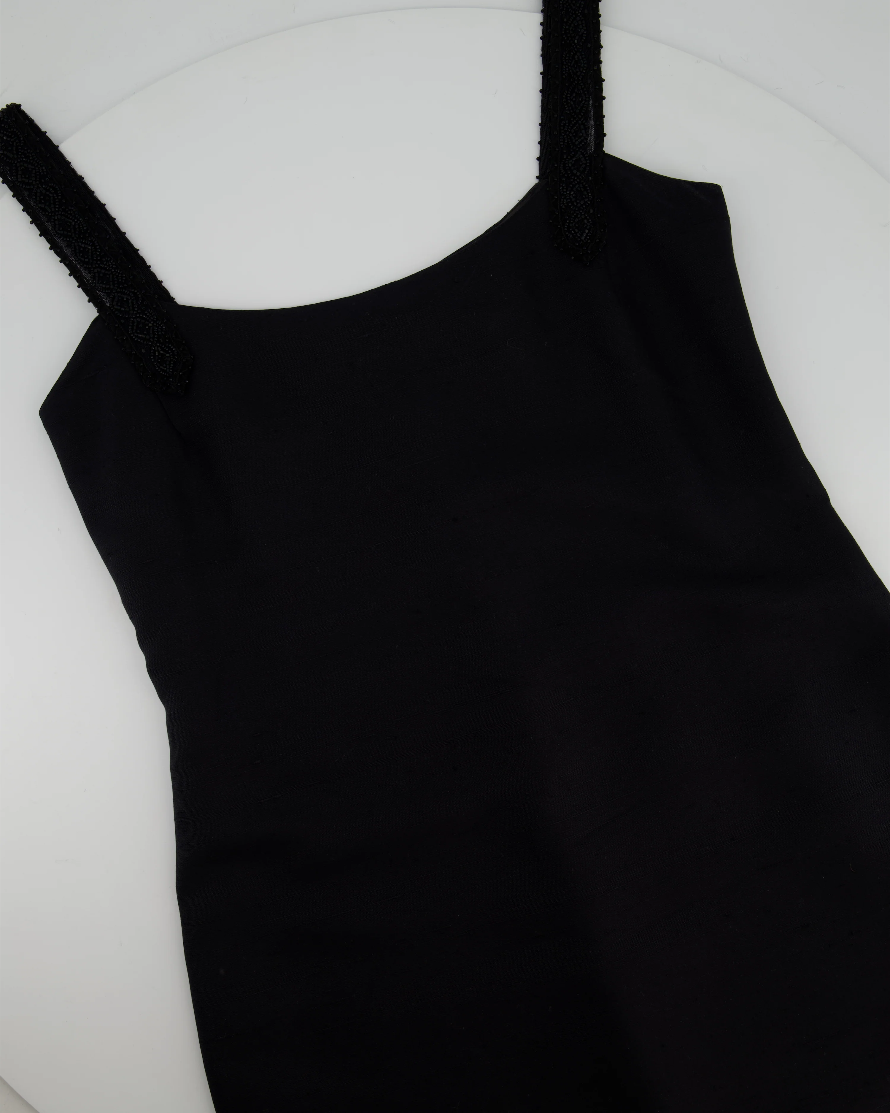 Valentino Boutique Black Sleeveless Midi Dress with Beaded Strap Details and Ruffles Size IT 40 (UK 8)