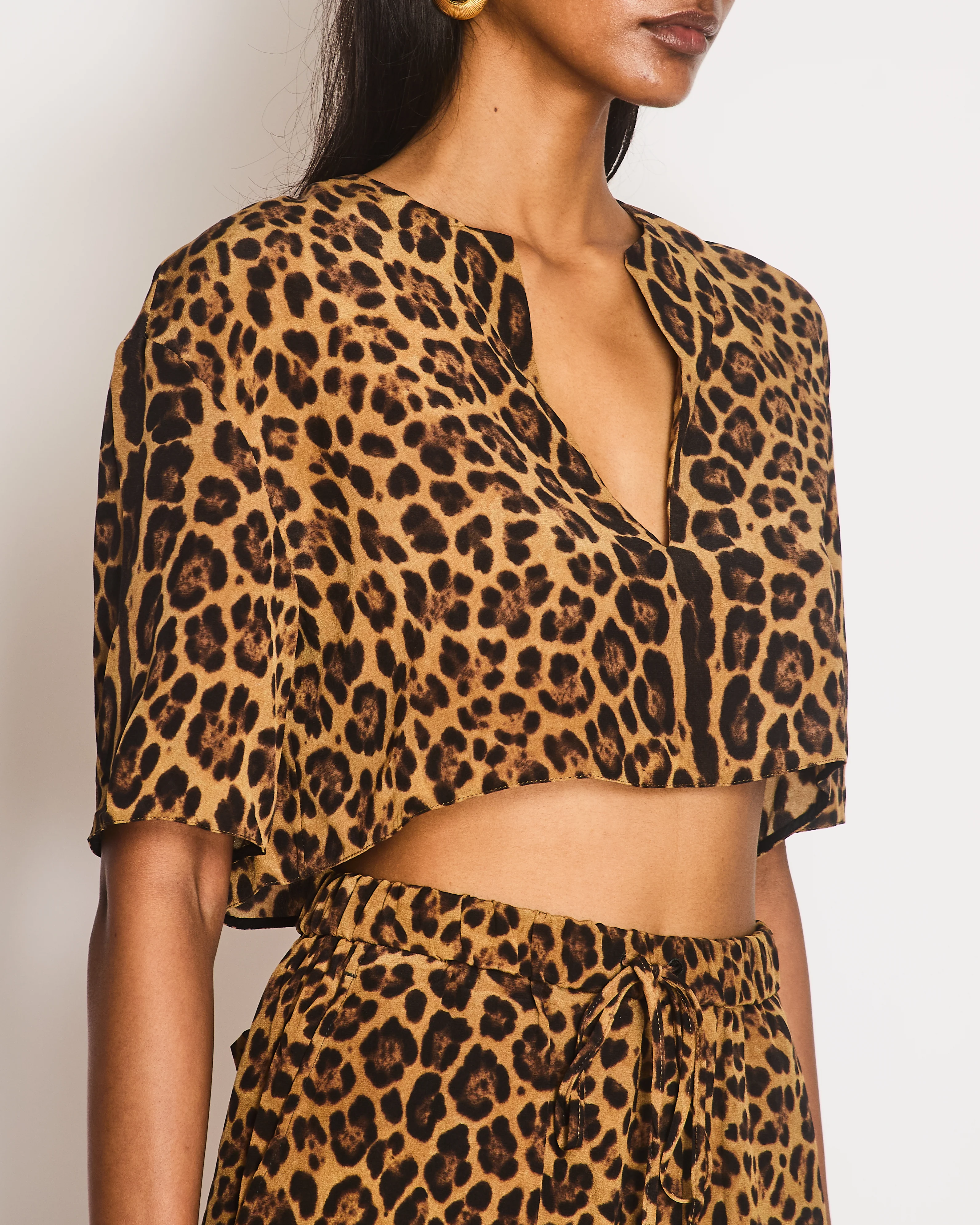 Valentino Brown Leopard Print Cropped Top with Matching Shorts Set Size IT 38 (UK 6) - Image 3
