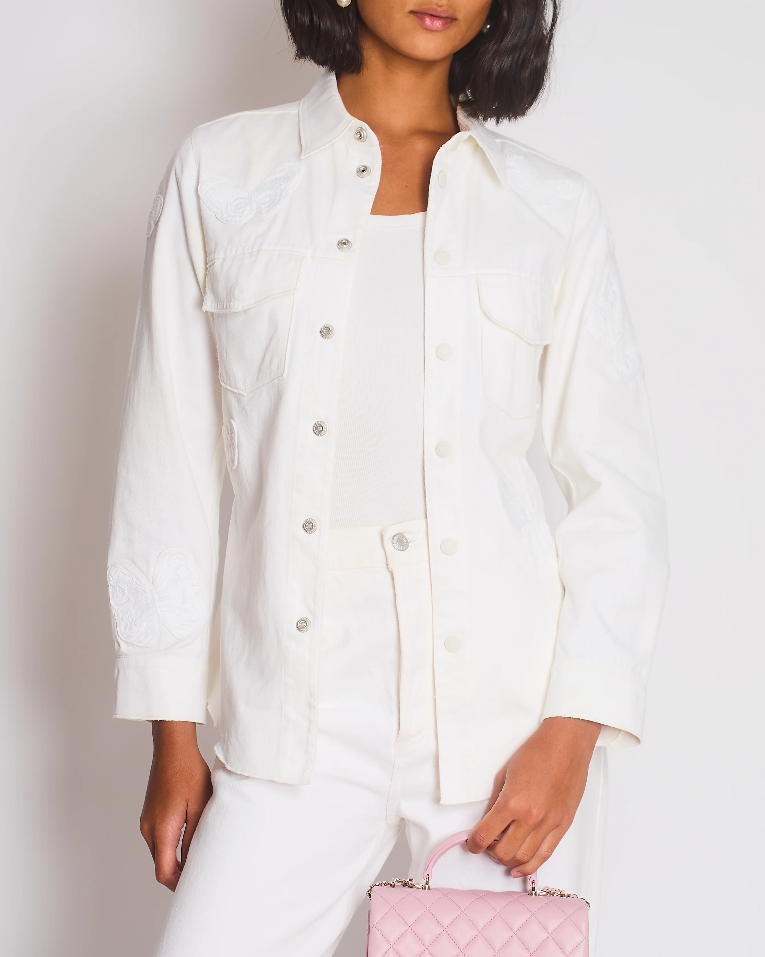 Valentino Cream Denim Long Sleeve Jacket with Butterfly Embroidery Details Size IT 46 (UK 14)
