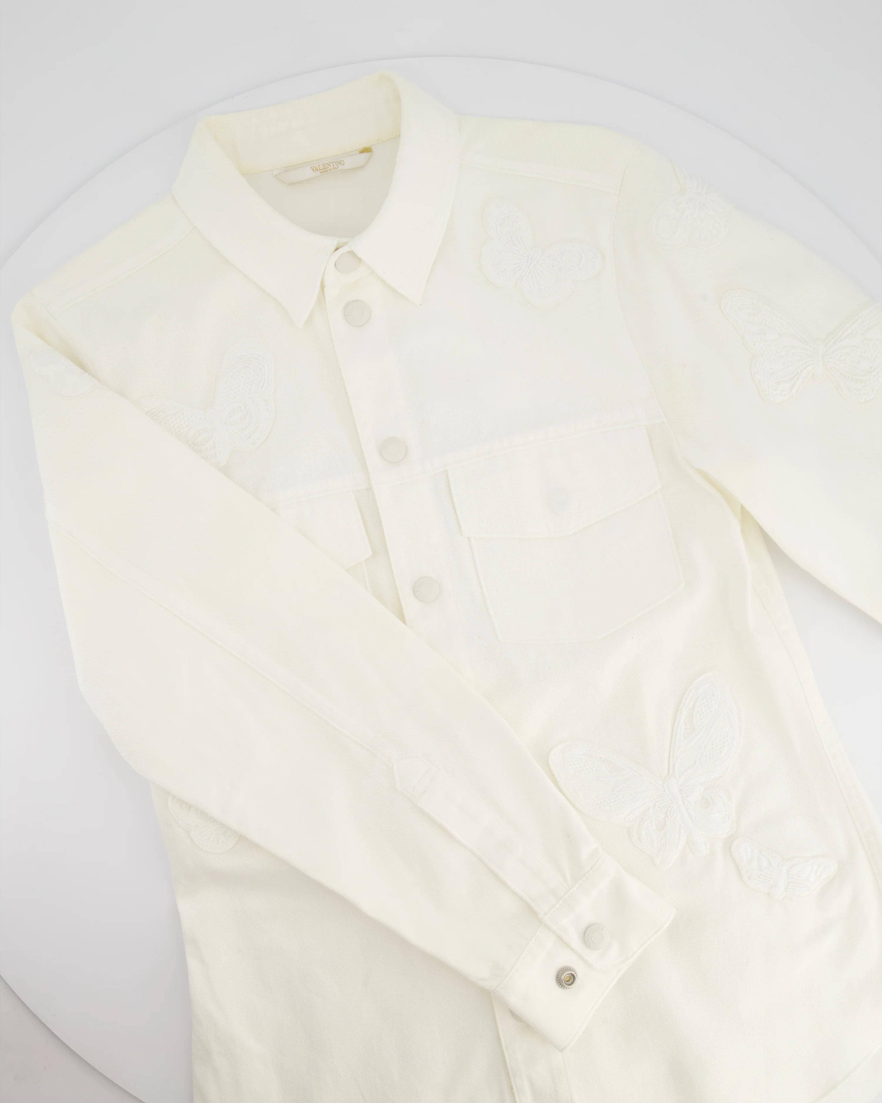 Valentino Cream Denim Long Sleeve Jacket with Butterfly Embroidery Details Size IT 46 (UK 14) - Image 6