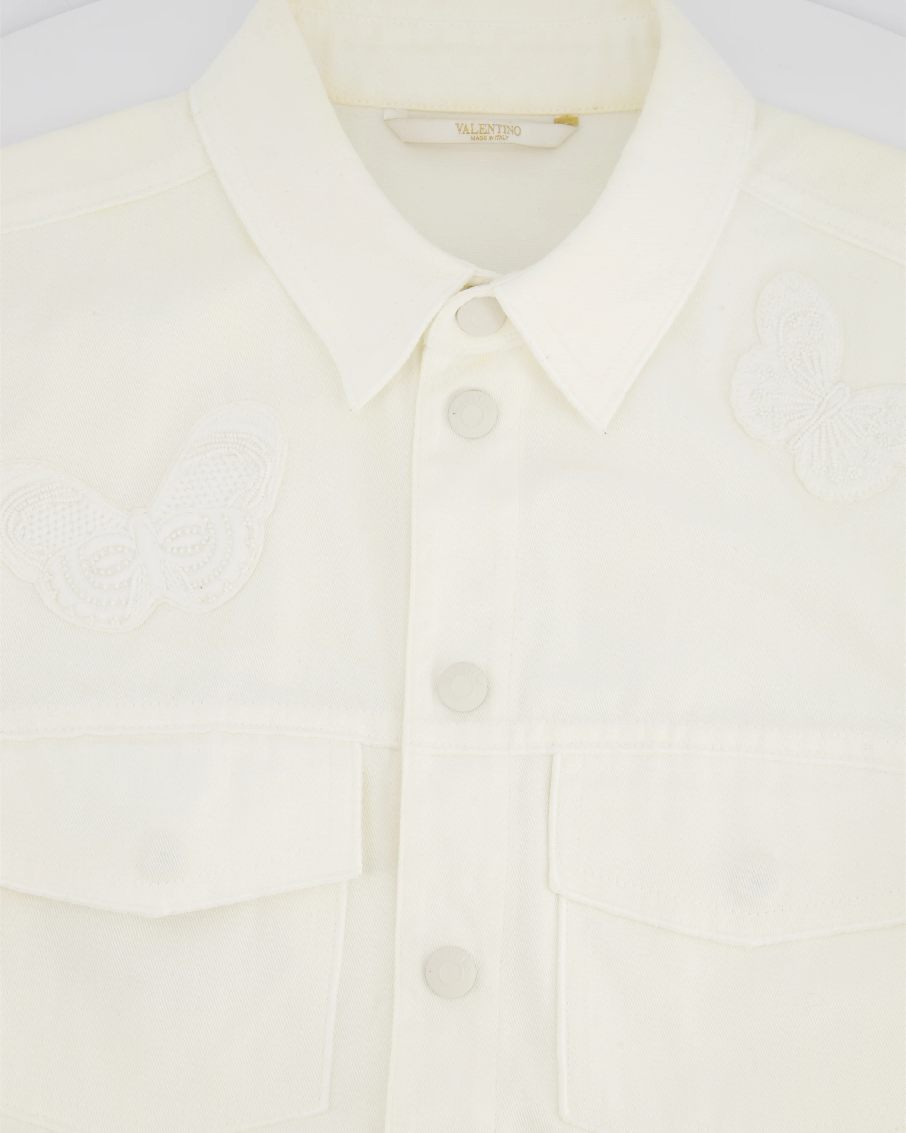 Valentino Cream Denim Long Sleeve Jacket with Butterfly Embroidery Details Size IT 46 (UK 14) - Image 8