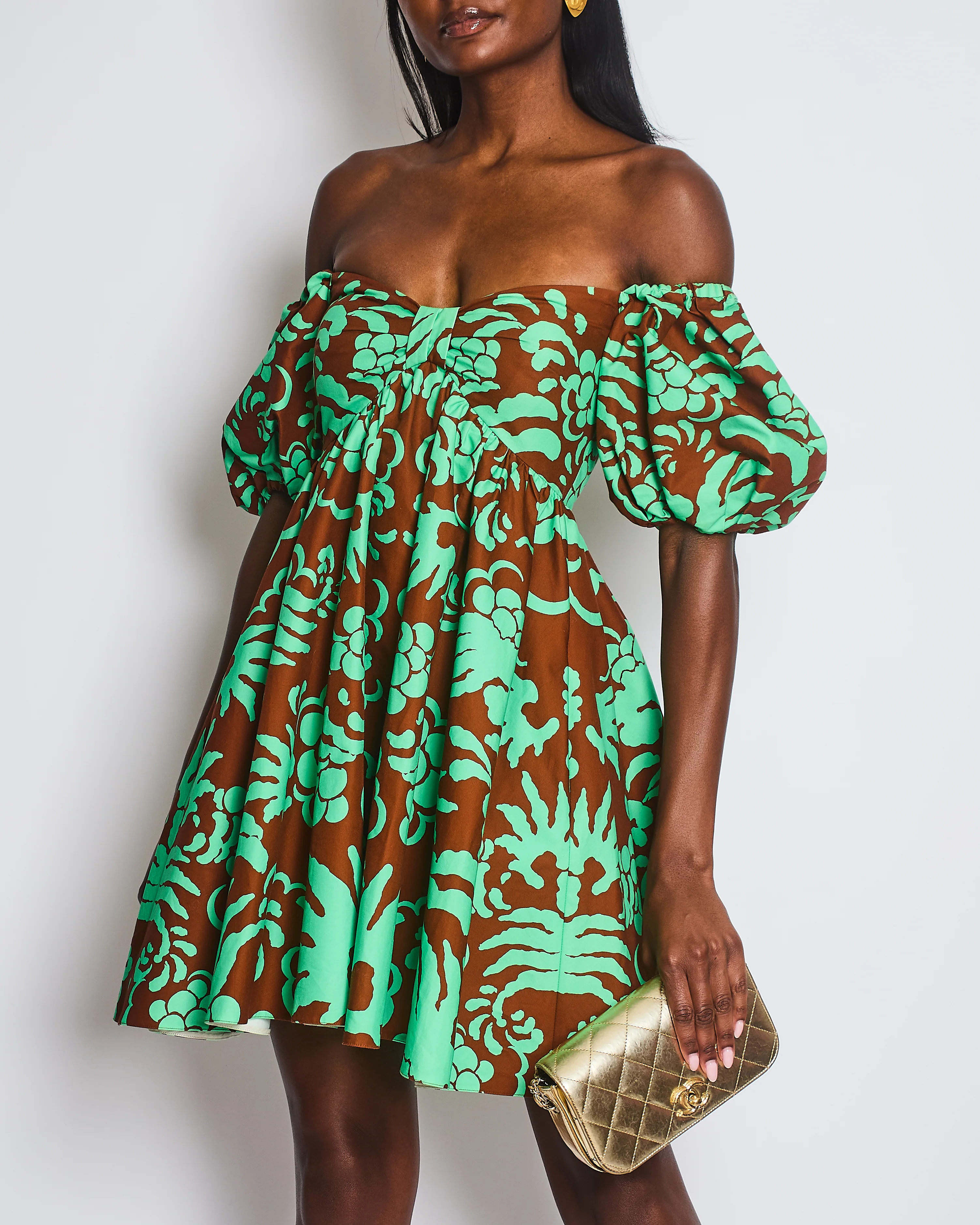Valentino Green Balloon Sleeve Floral Mini Dress Size IT 38 (UK 6) - Image 4