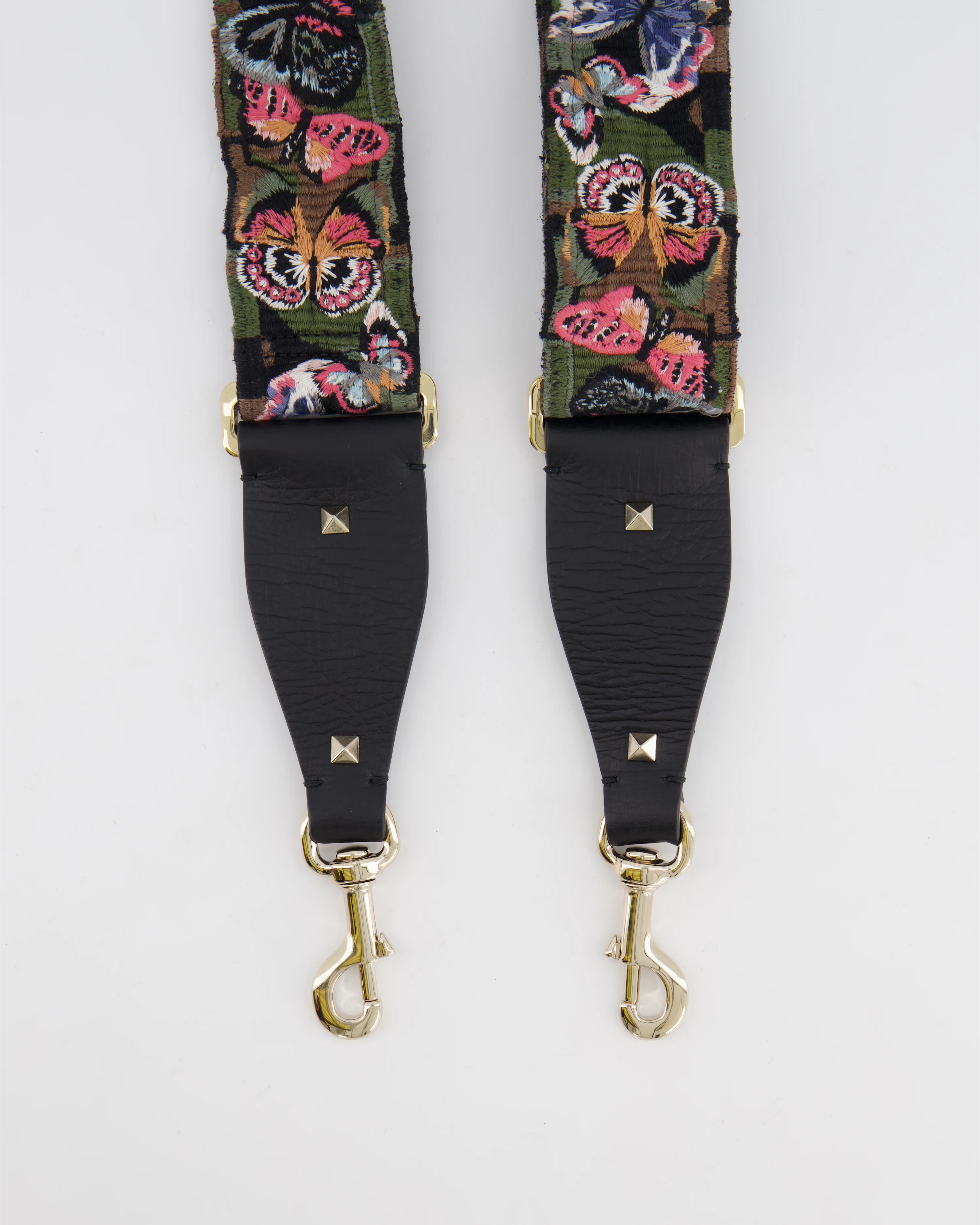 Valentino Khaki Camouflage Canvas and Leather Bag Strap with Butterfly Embroidery Detail - Image 3