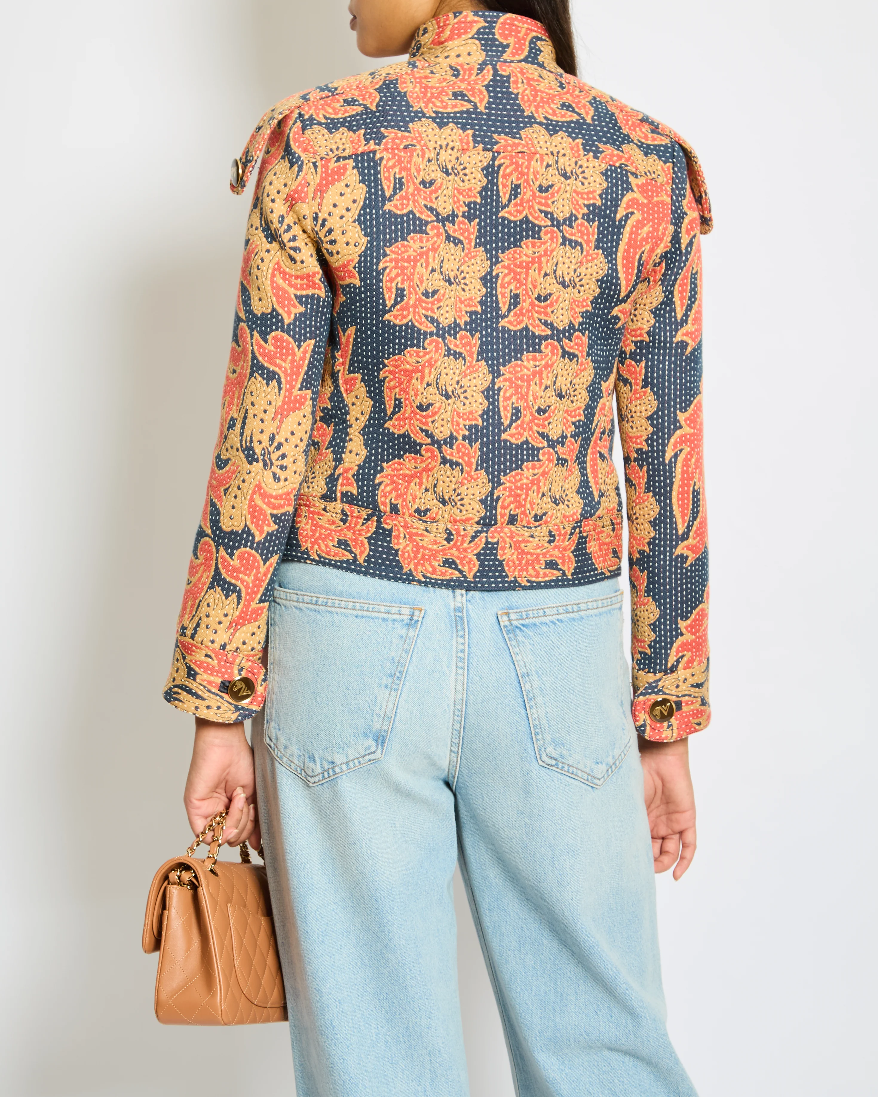 Valentino Navy, Coral Tan Caban In Apres L'Hiver Quilted Floral Jacquard Jacket Size IT 36 (UK 4) RRP £3250 - Image 4