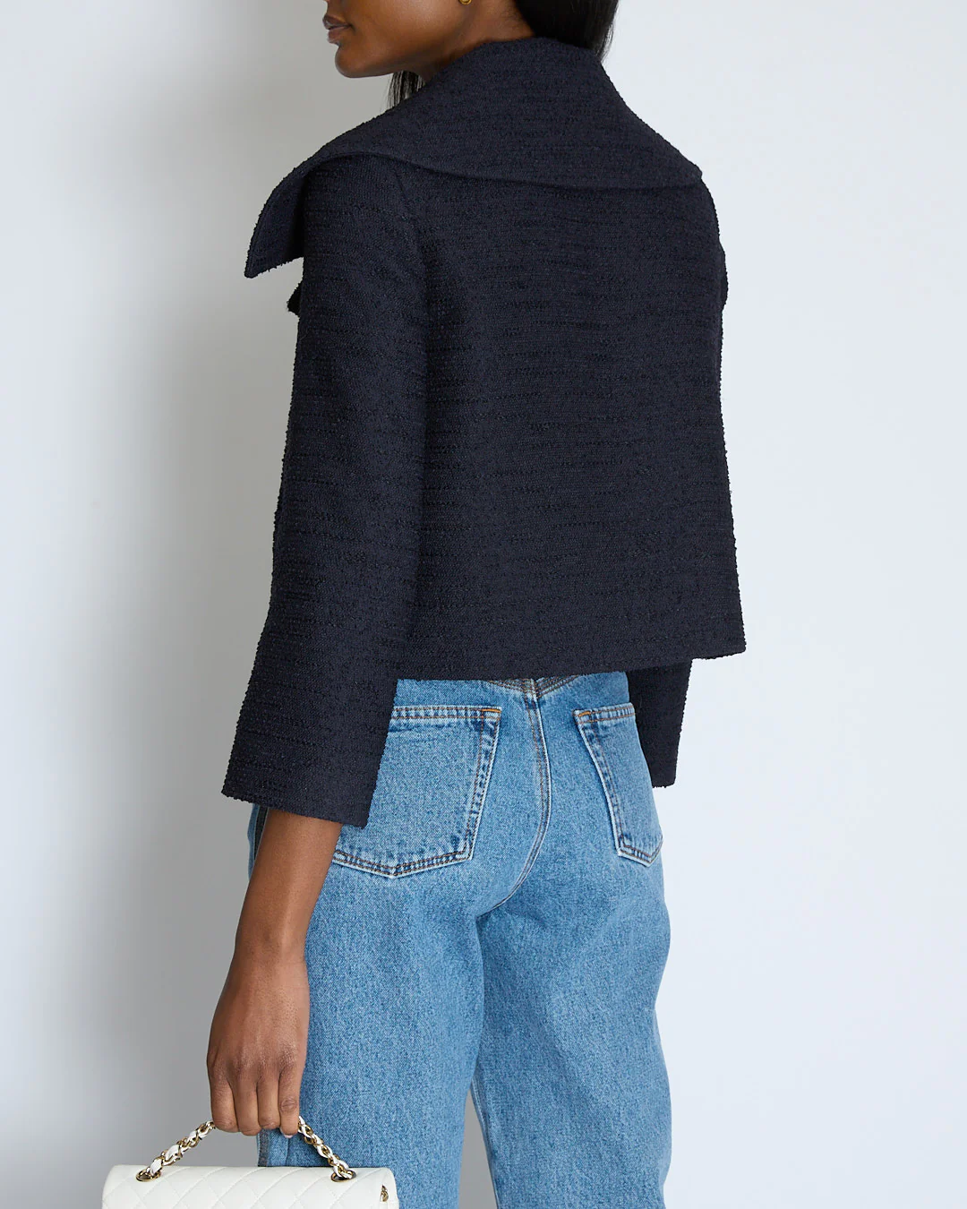 Valentino Navy Cropped Tweed Jacket with Rockstud Clasp Detail Size IT 38 (UK 6) - Image 2