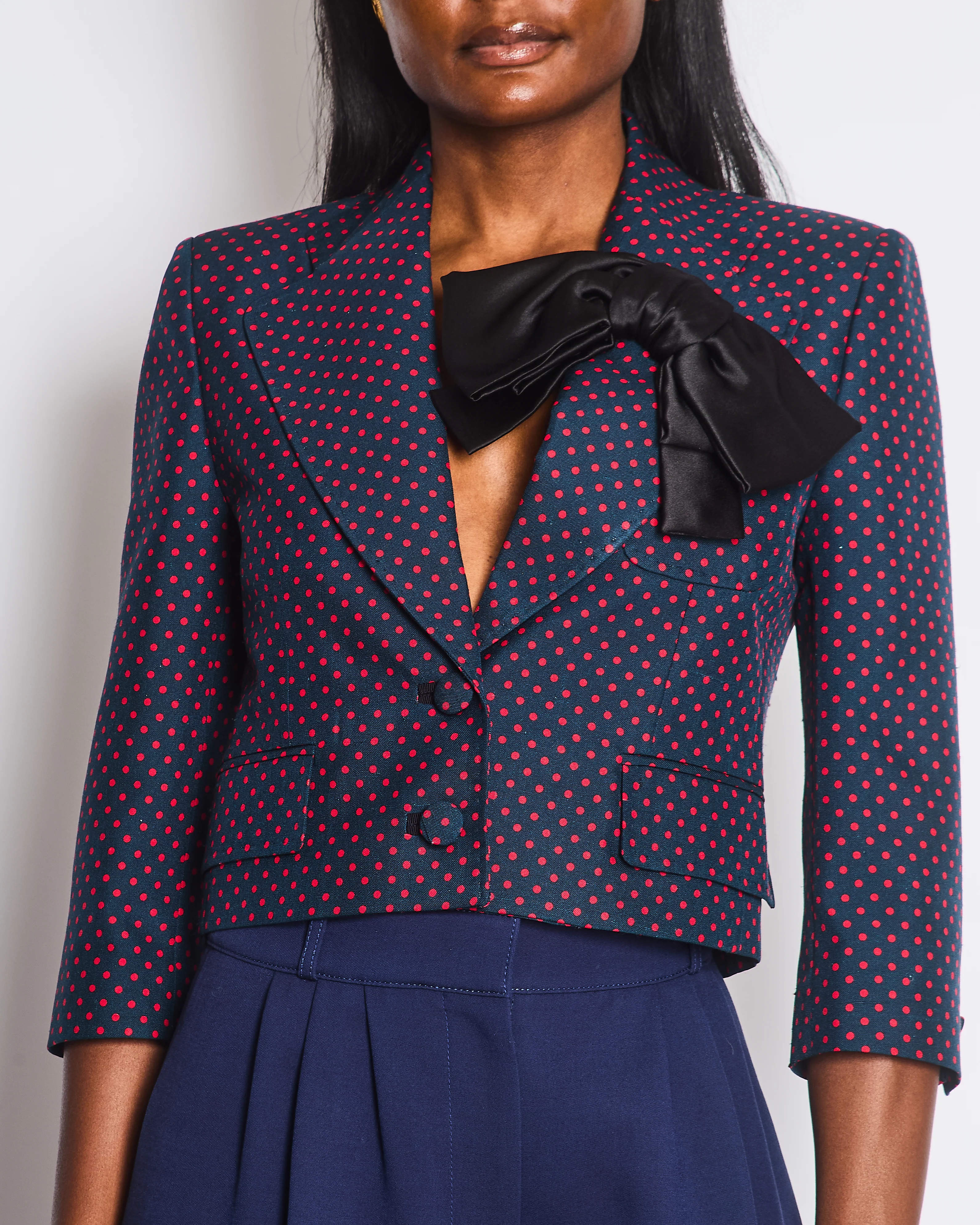 Valentino Navy Red Polka Dot Single Breasted Blazer Jacket with Large Bow Detail Size IT 38 (UK 6) - Image 2