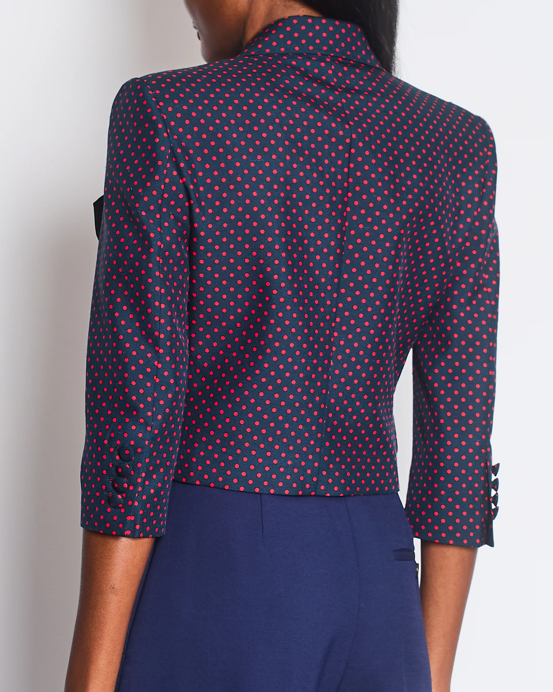 Valentino Navy Red Polka Dot Single Breasted Blazer Jacket with Large Bow Detail Size IT 38 (UK 6) - Image 3