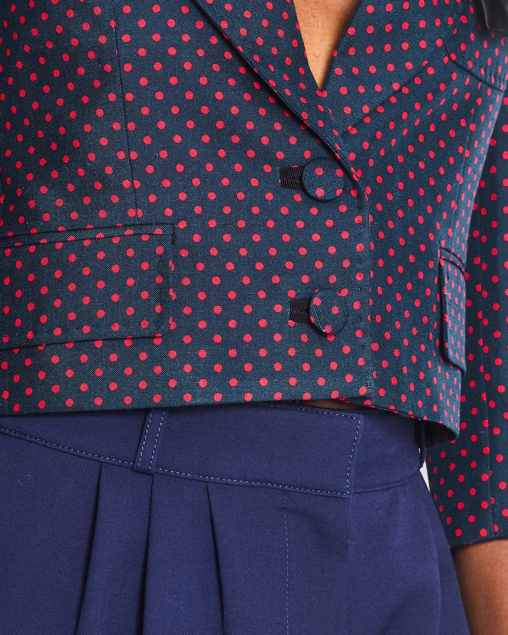 Valentino Navy Red Polka Dot Single Breasted Blazer Jacket with Large Bow Detail Size IT 38 (UK 6) - Image 5
