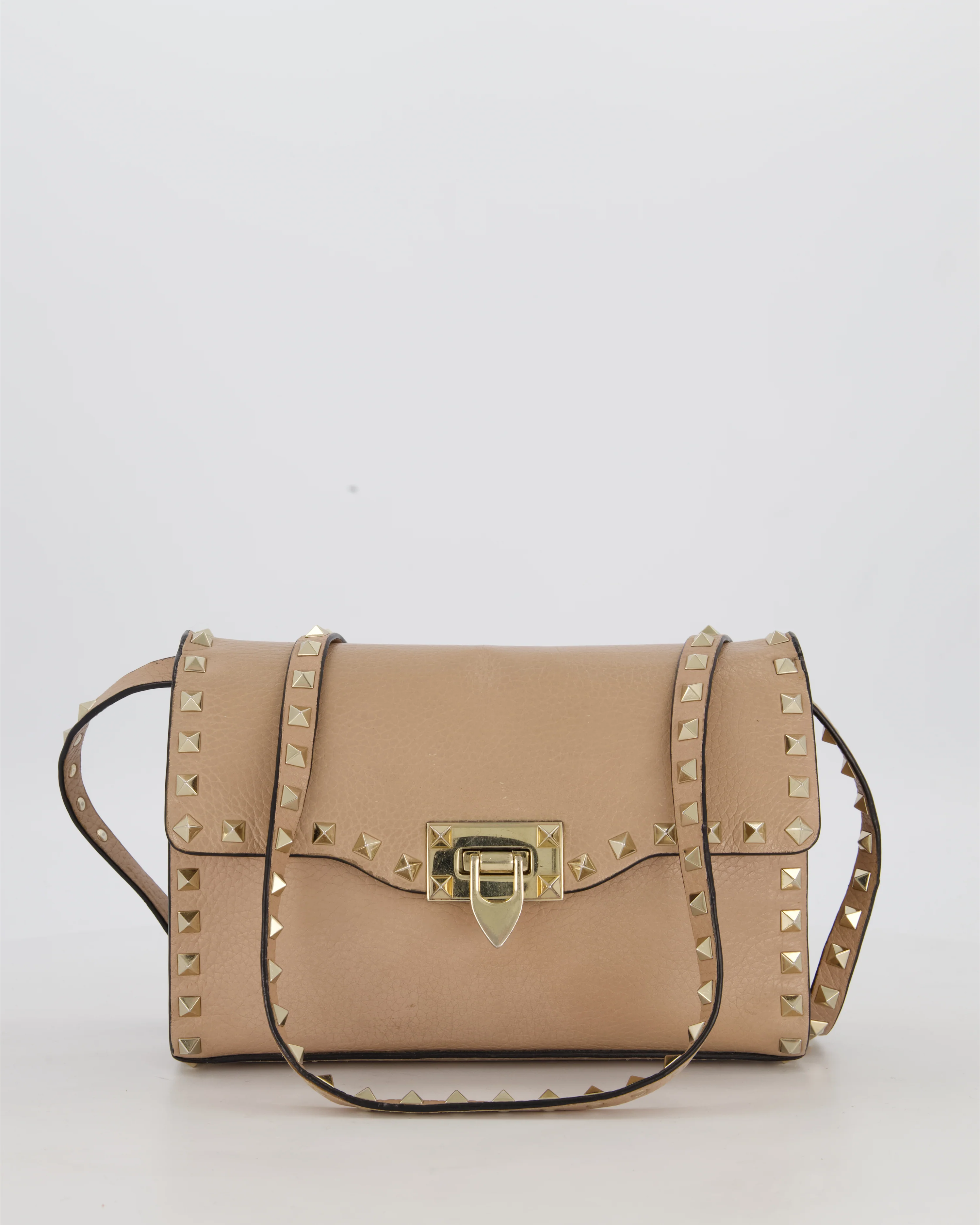 Valentino Nude Beige Rocksud Alcove Bag in Calfskin Leather with Gold Hardware