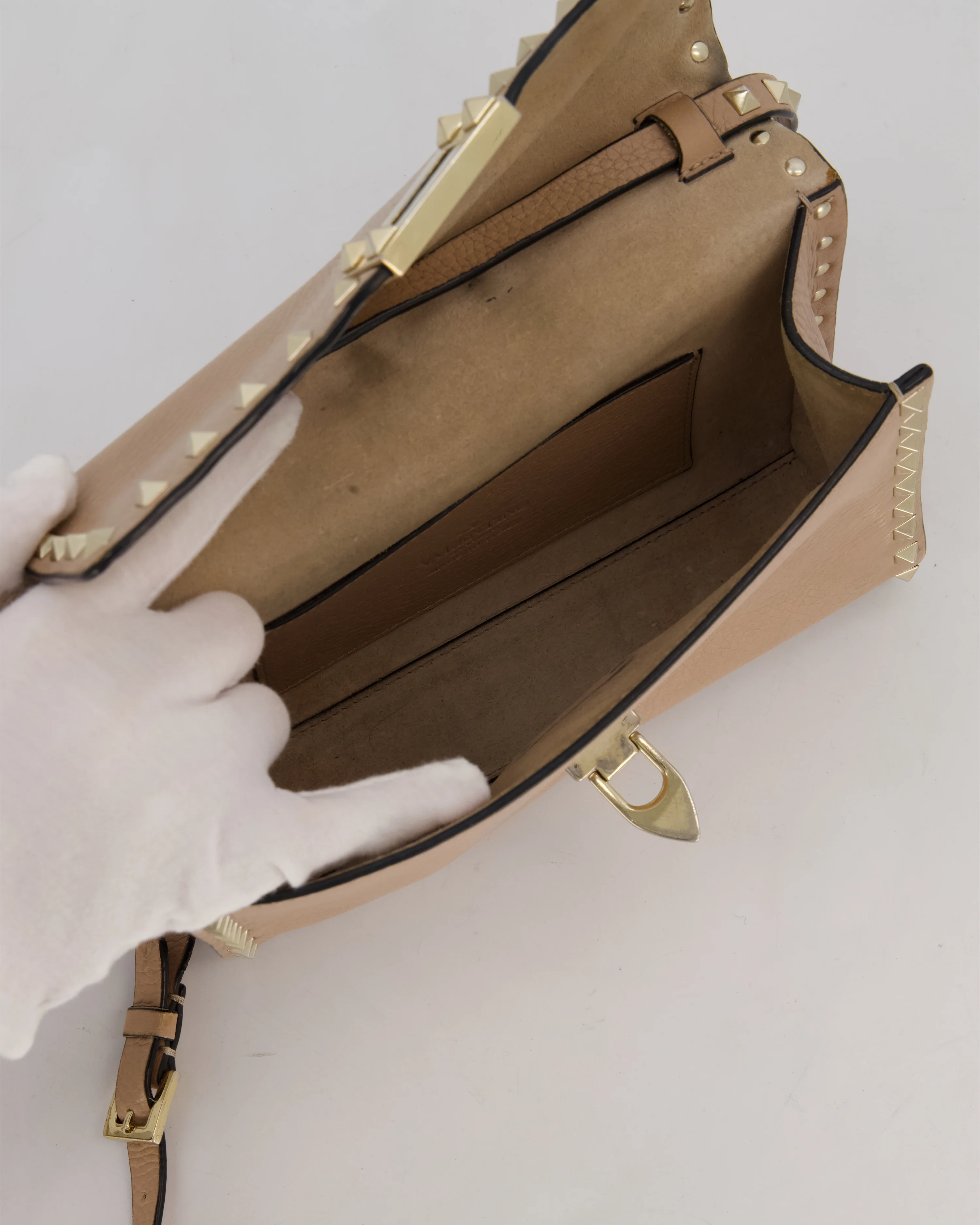 Valentino Nude Beige Rocksud Alcove Bag in Calfskin Leather with Gold Hardware - Image 16