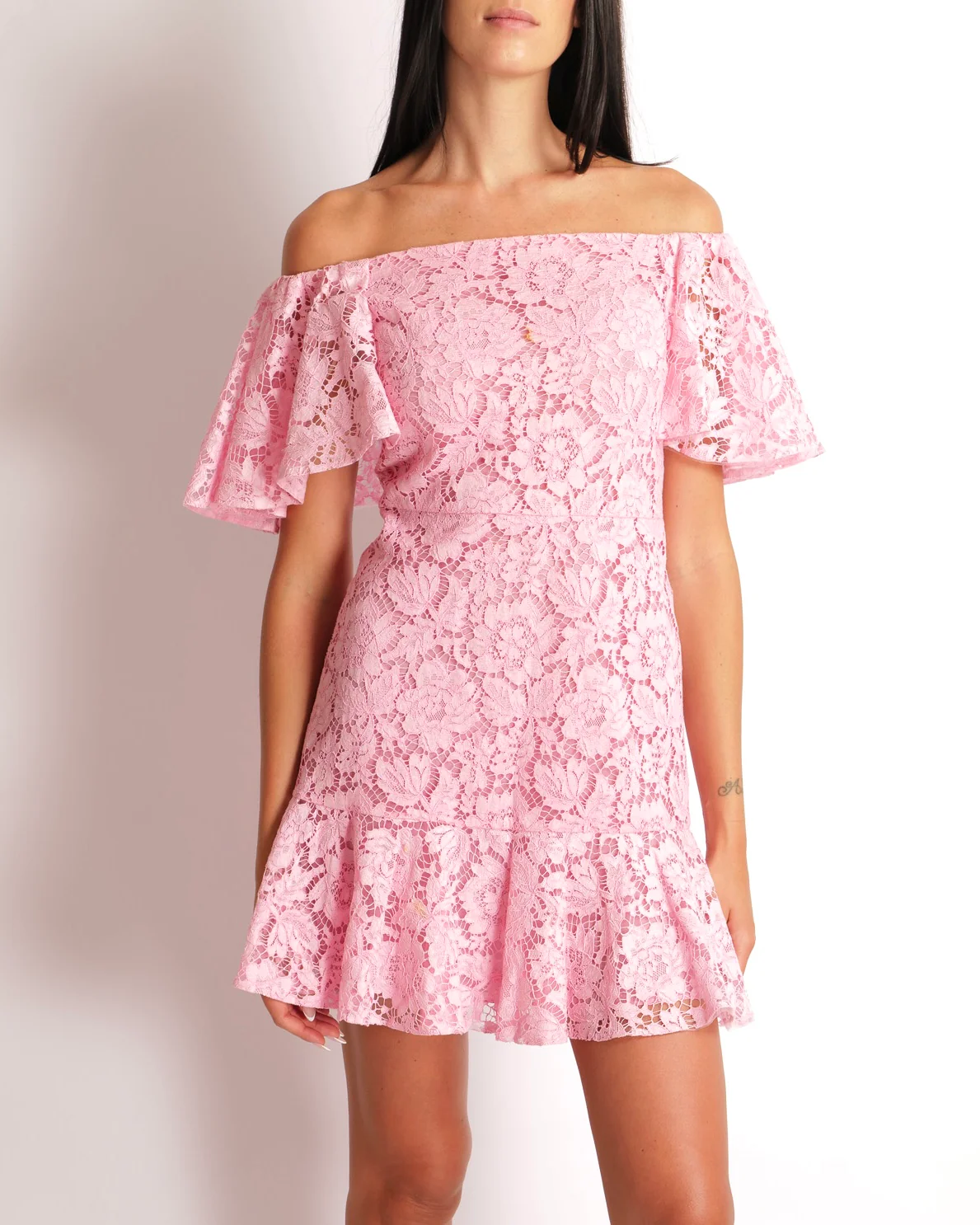 Valentino Pink Floral Lace Off-Shoulders Mini Dress with Ruffled Hem Detail Size IT 40 (UK 8) RRP £2,500 - Image 2