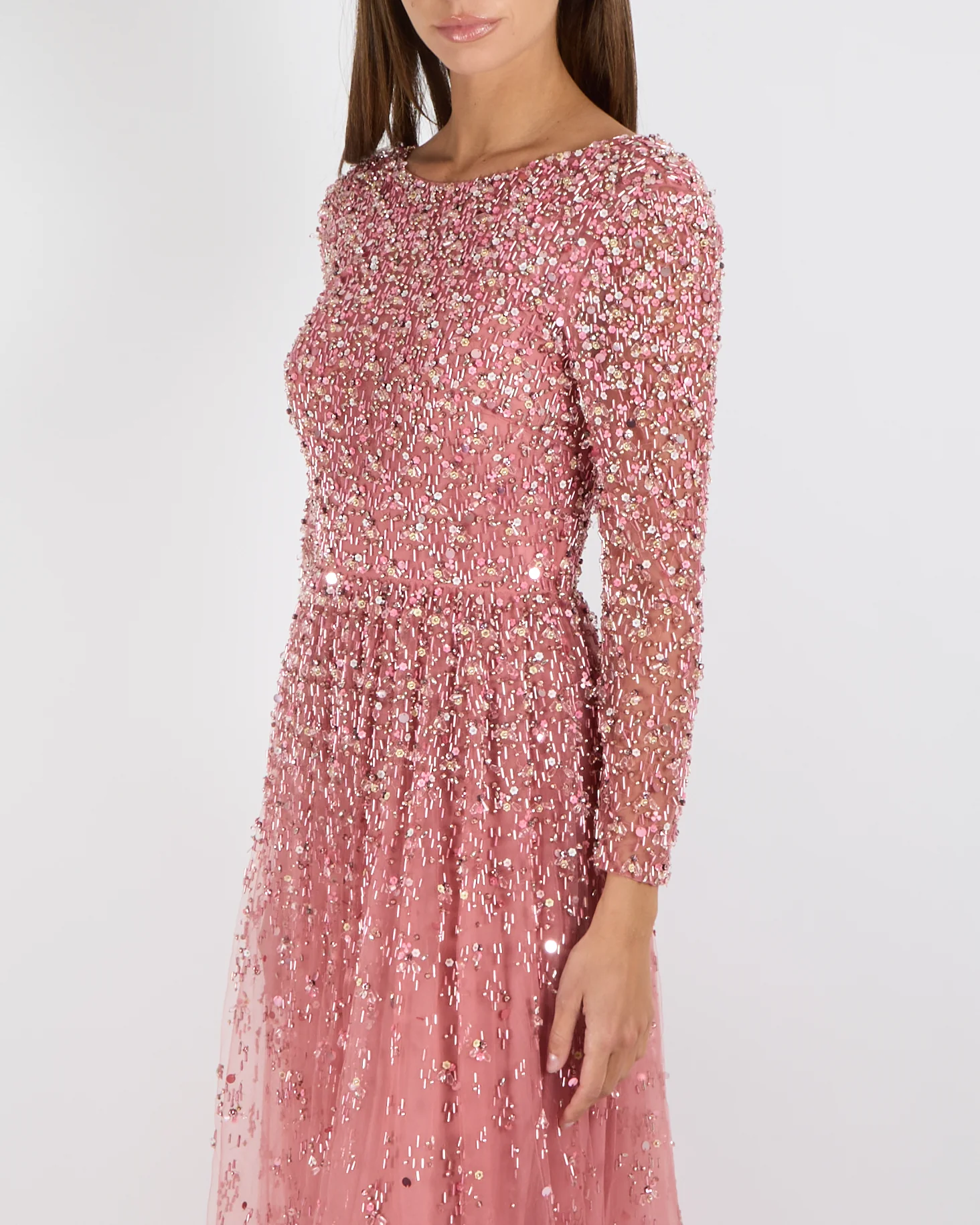 Valentino Pink Tulle Long Sleeved Gown with Crystal and Flower Embellishments Size IT 38 (UK 6) - Image 2