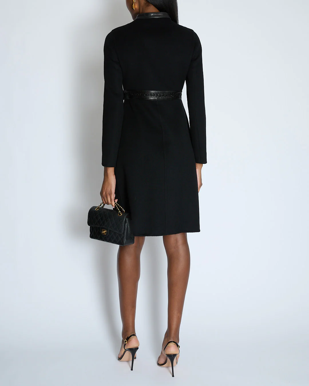 Valentino Black Wool Embellished Coat with Lambskin Leather Details Size IT 40 (UK 8) - Image 4