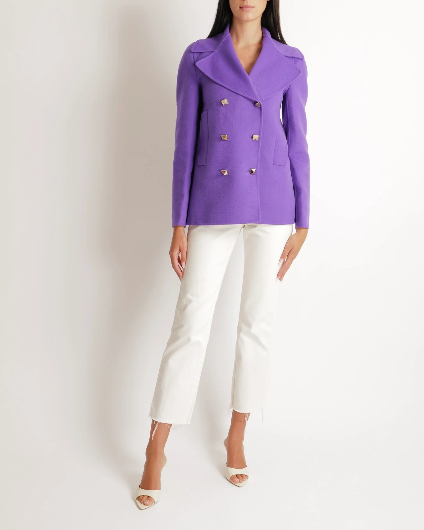 Valentino Purple Wool Rockstud Jacket with Gold Stud Buttons Size IT 40 (UK 8) RRP £3,500 - Image 3