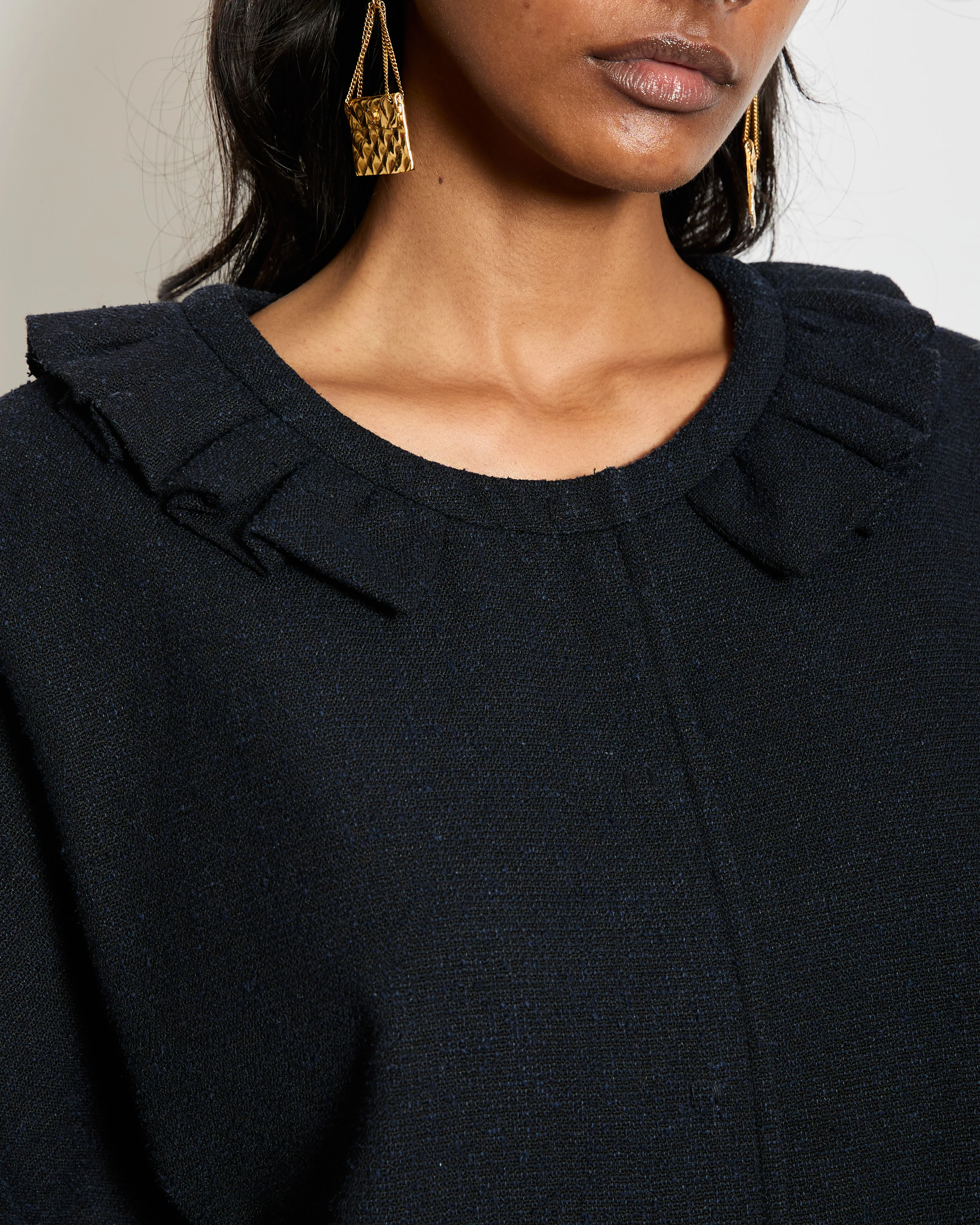 Valentino Vintage Navy Blue Cropped Sleeve Jacket With Ruffle Neckline Detail - Image 2