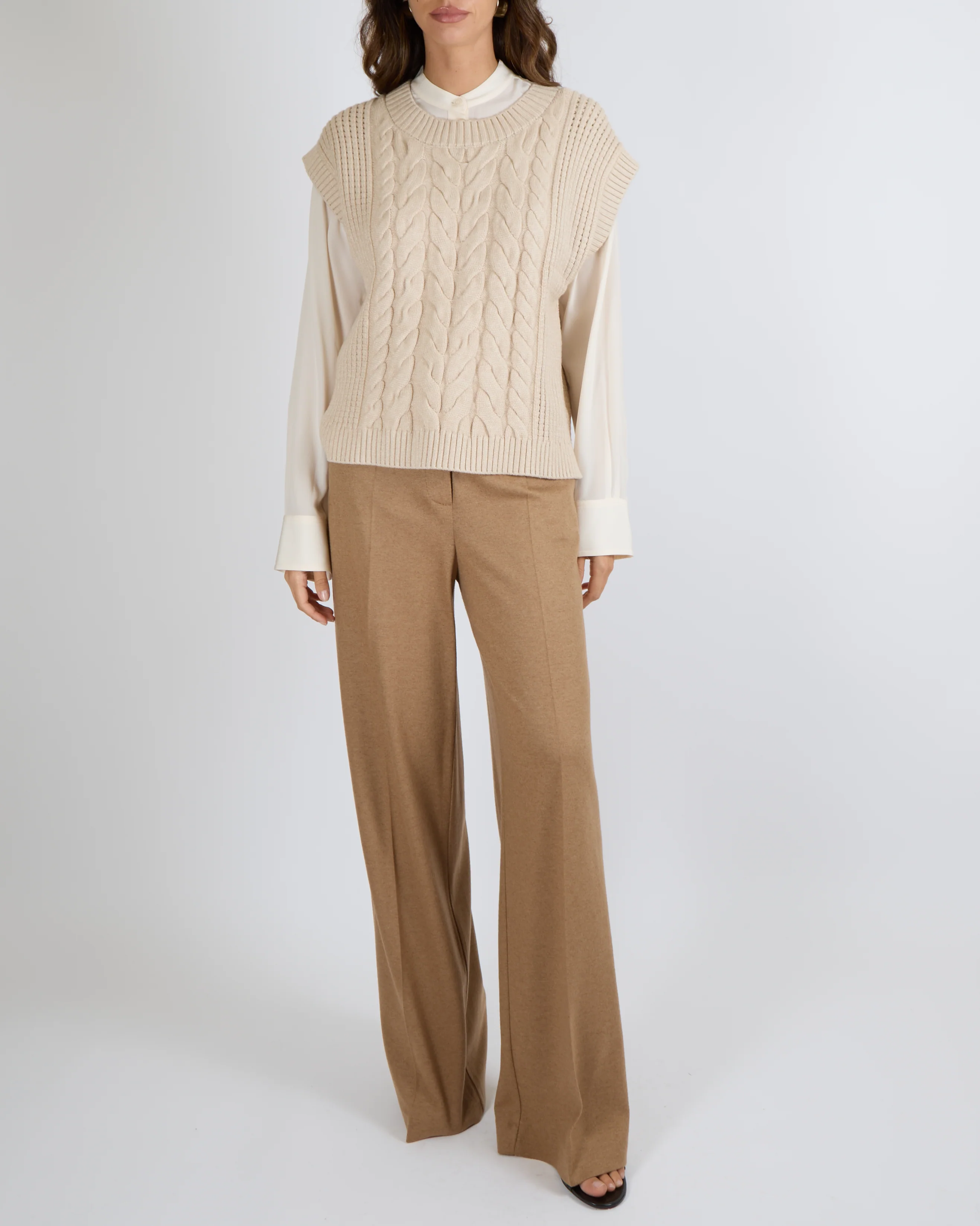 Varley Beige Cable Knit Sleeveless Pixie Relaxed Cable Tank Jumper Size M (UK 10) - Image 2