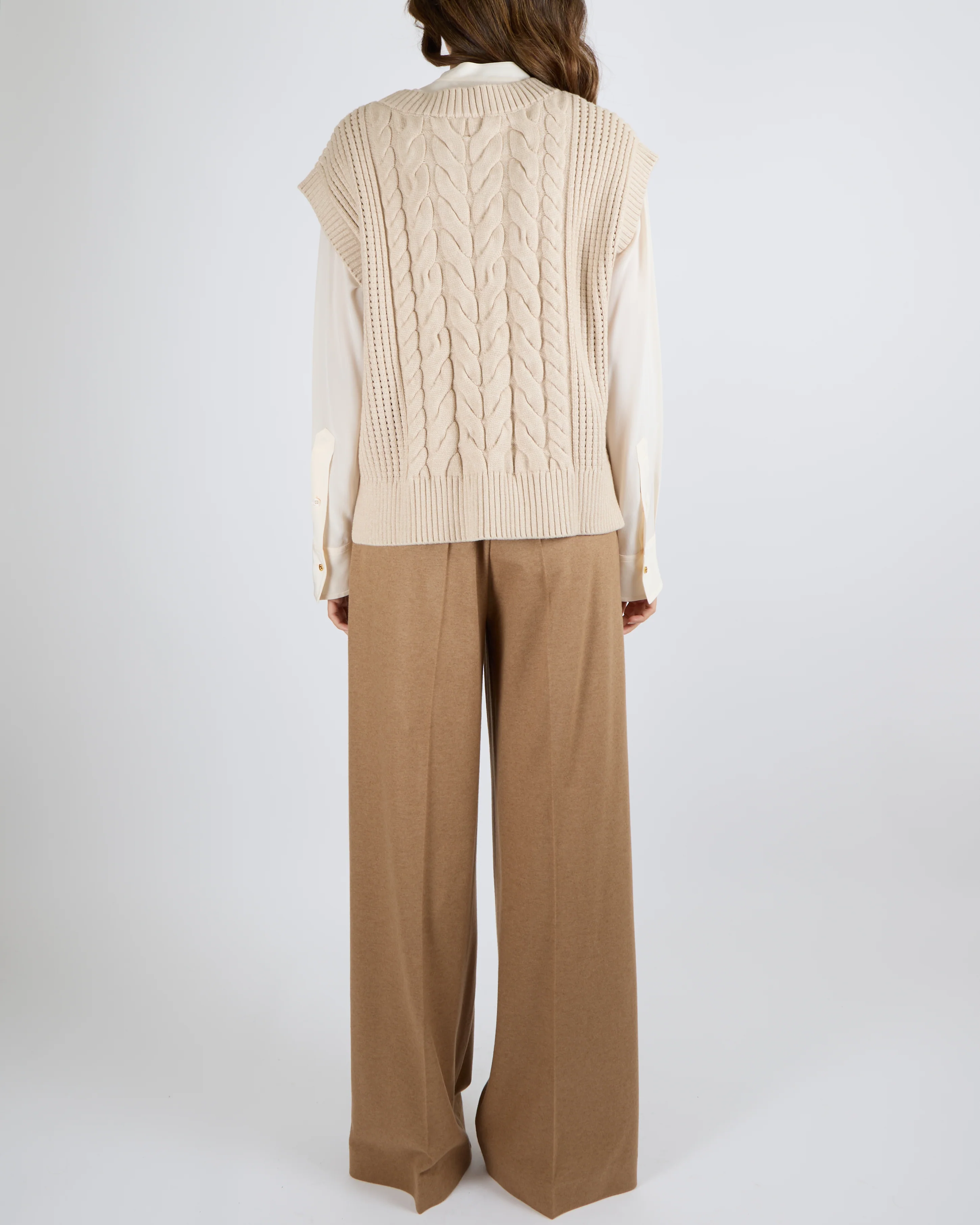 Varley Beige Cable Knit Sleeveless Pixie Relaxed Cable Tank Jumper Size M (UK 10) - Image 3