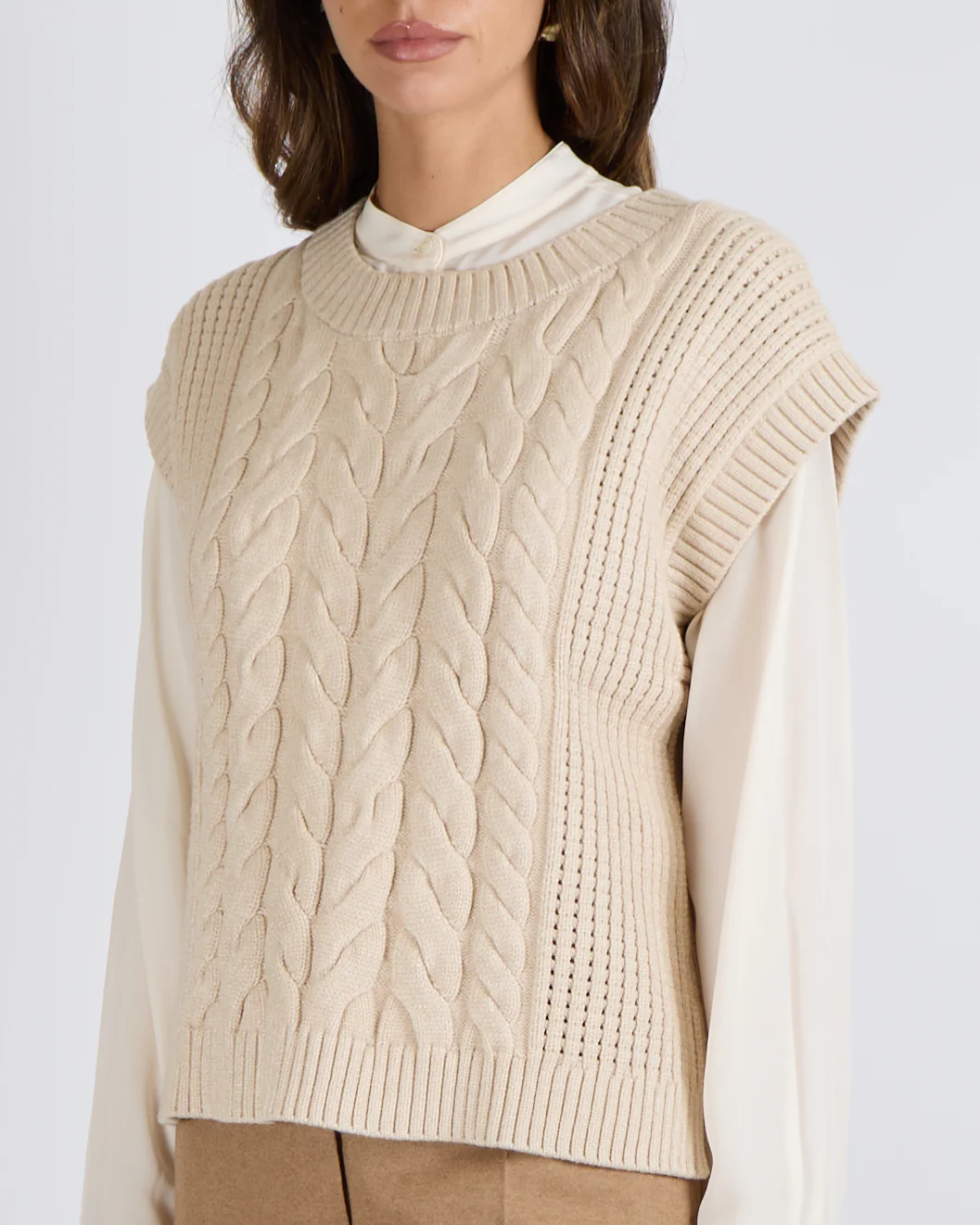 Varley Beige Cable Knit Sleeveless Pixie Relaxed Cable Tank Jumper Size M (UK 10) - Image 4