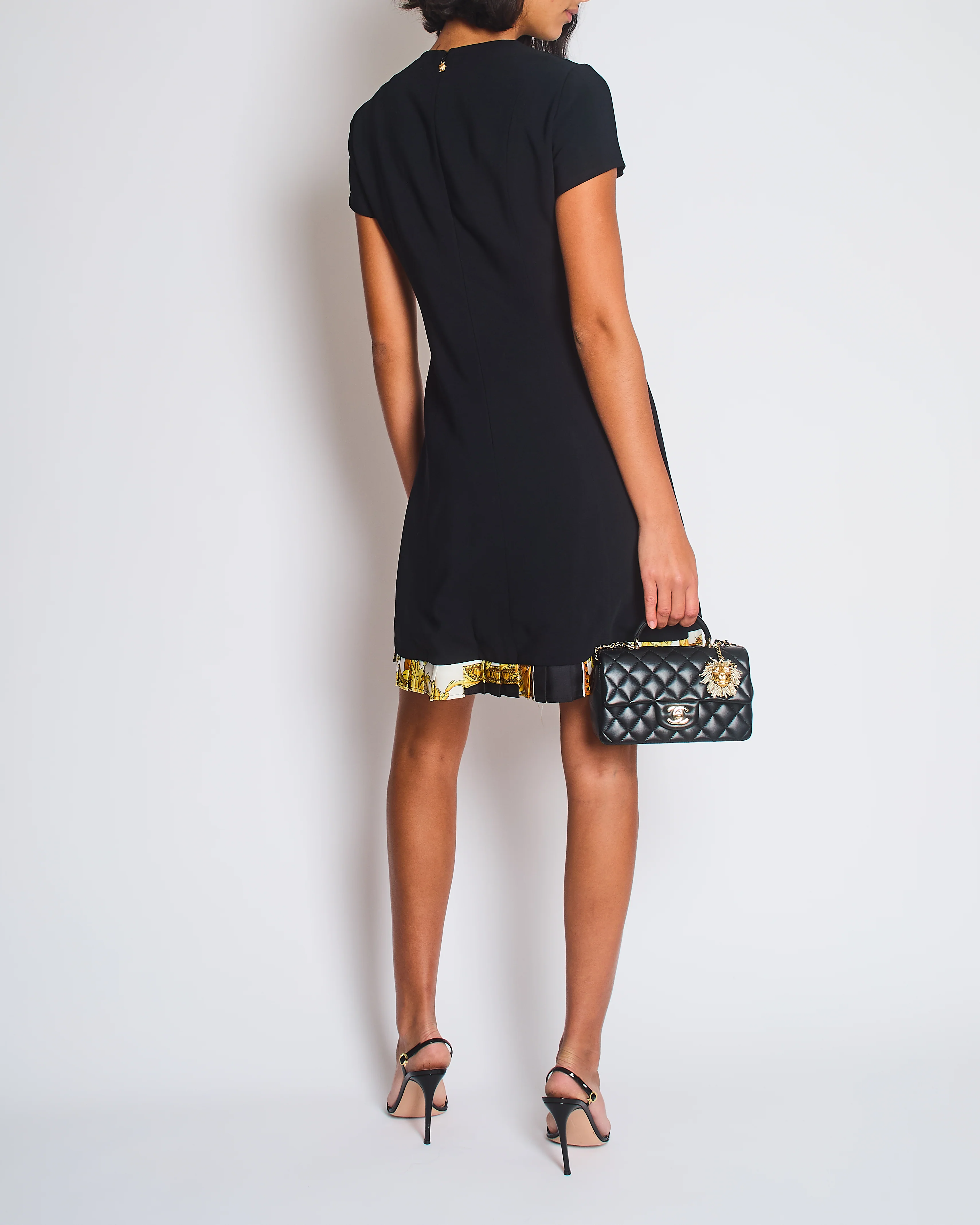 Versace Black Mini Short Sleeve Dress With Slit And Gold Medusa Details Size IT 40 (UK 8) - Image 6