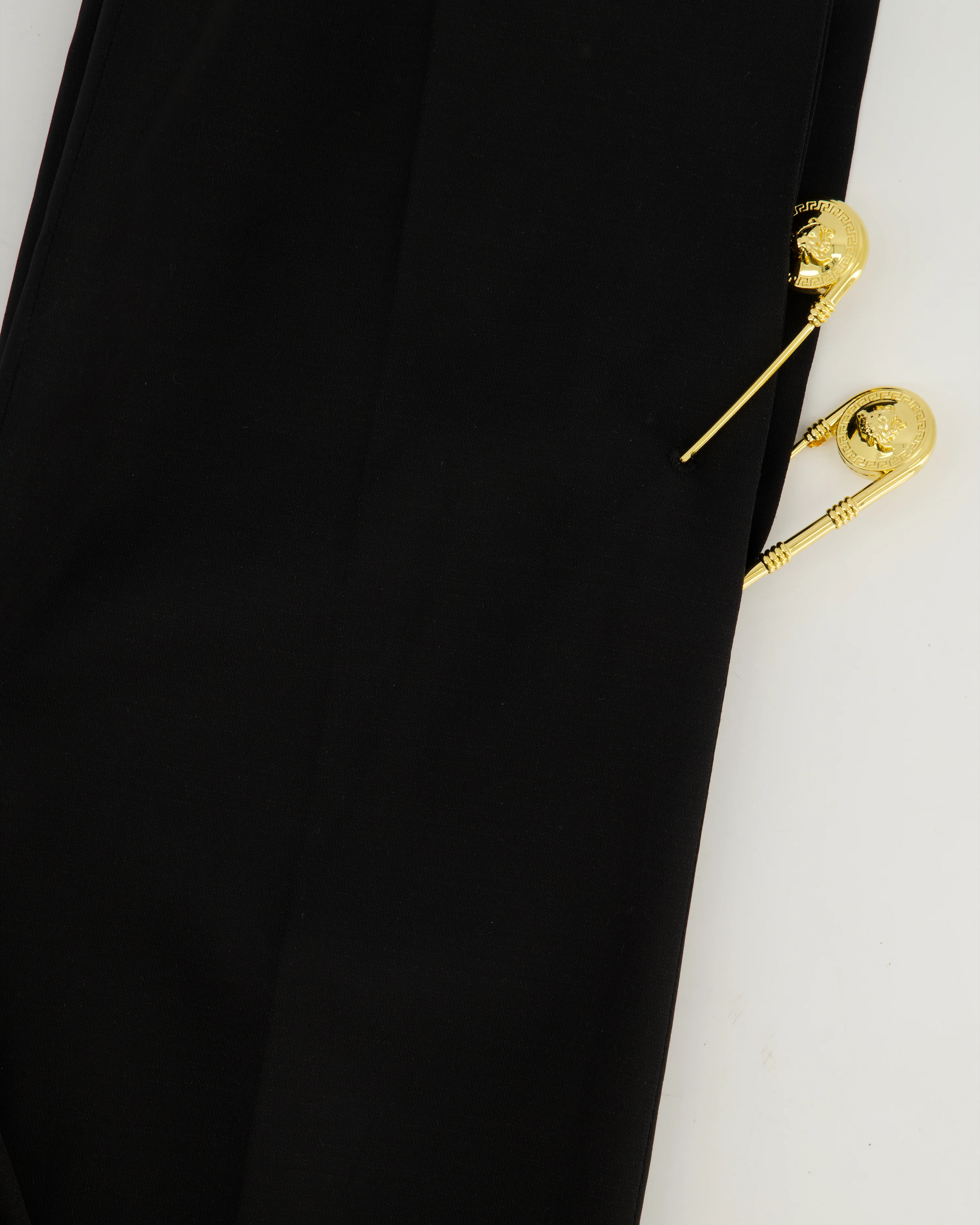 Versace Black Tailored Trousers with Gold Medusa Safety Pin Details Size IT 38 (UK 6) - Image 10