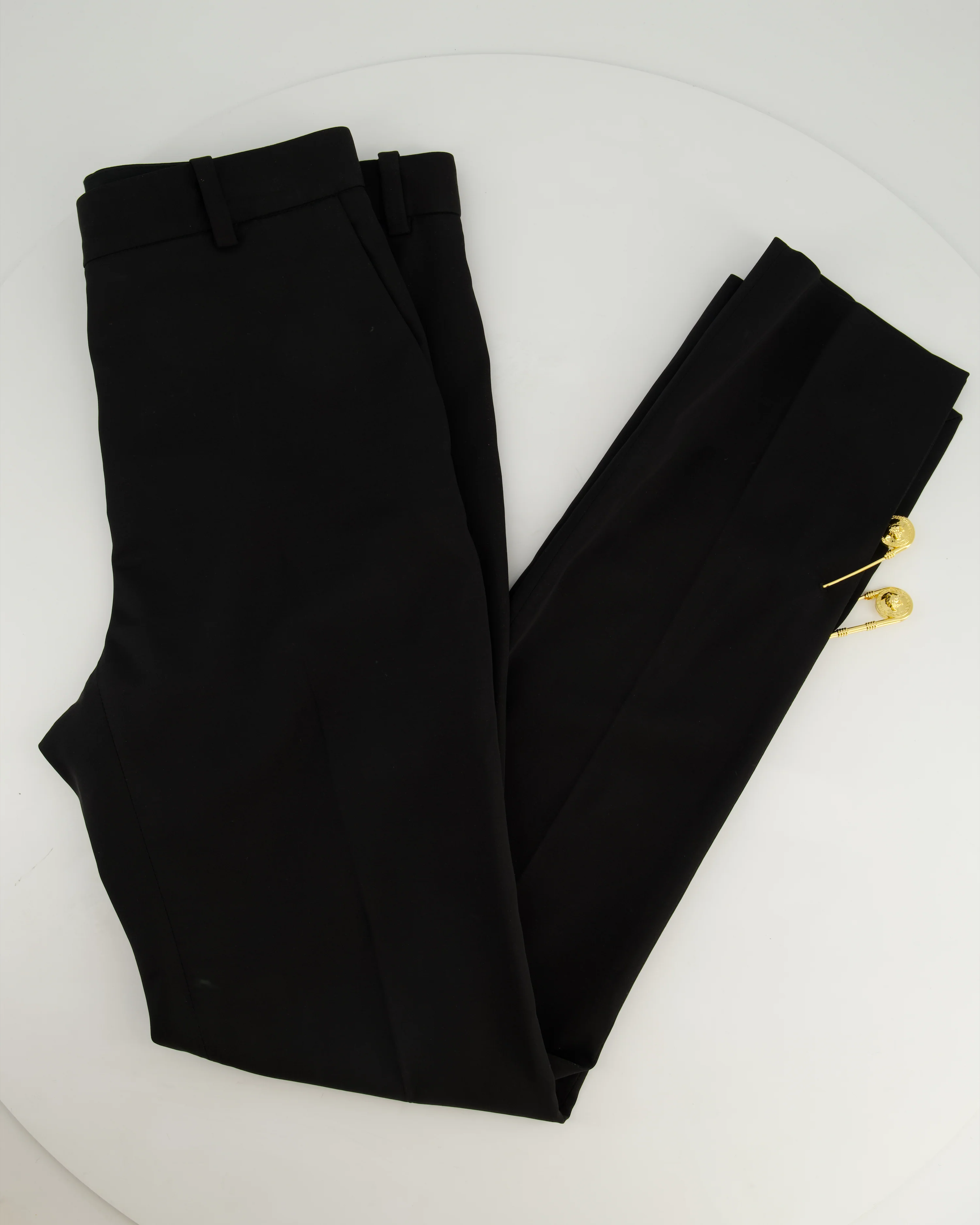 Versace Black Tailored Trousers with Gold Medusa Safety Pin Details Size IT 38 (UK 6) - Image 2
