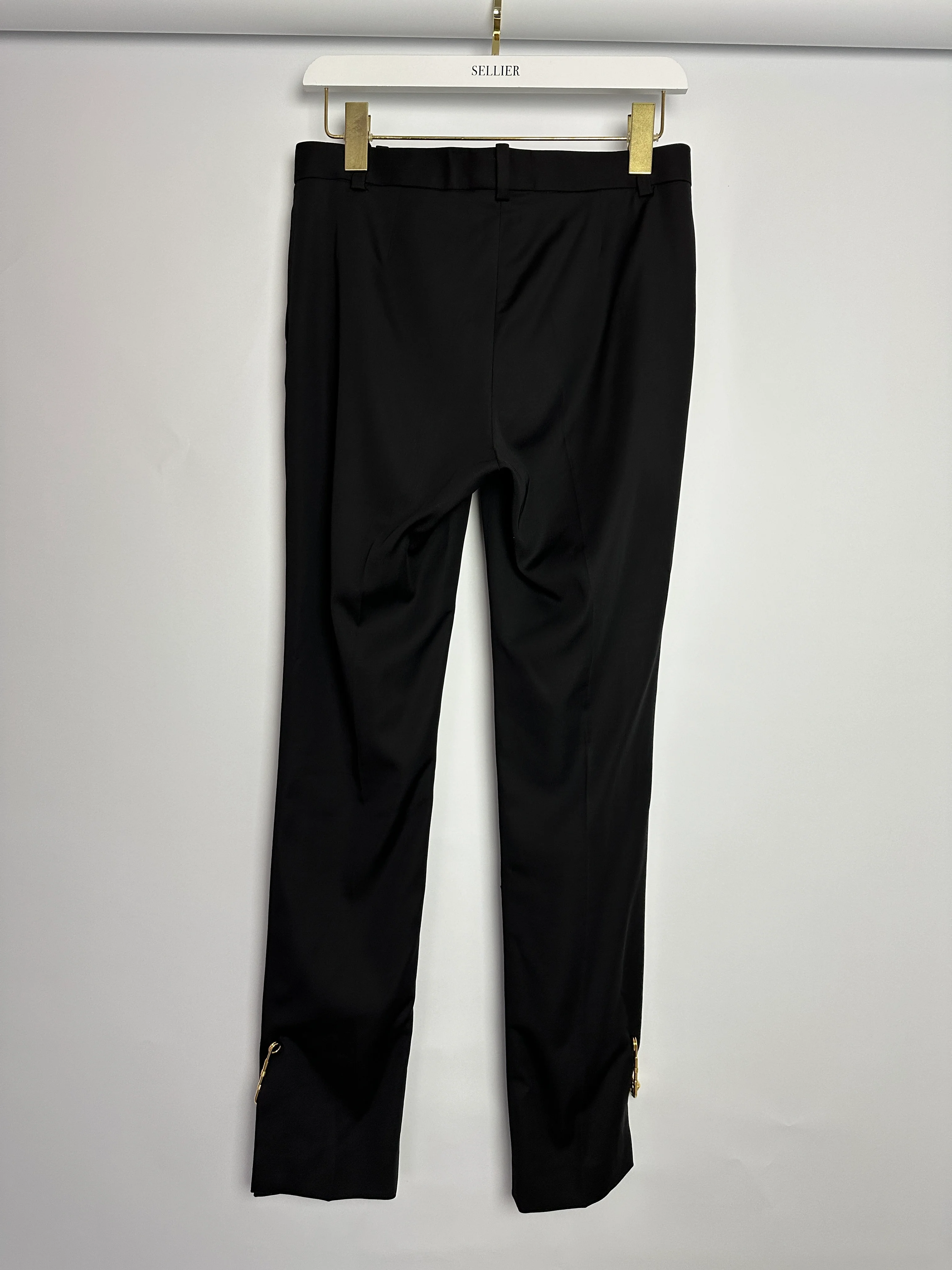 Versace Black Tailored Trousers with Gold Medusa Safety Pin Details Size IT 38 (UK 6) - Image 5