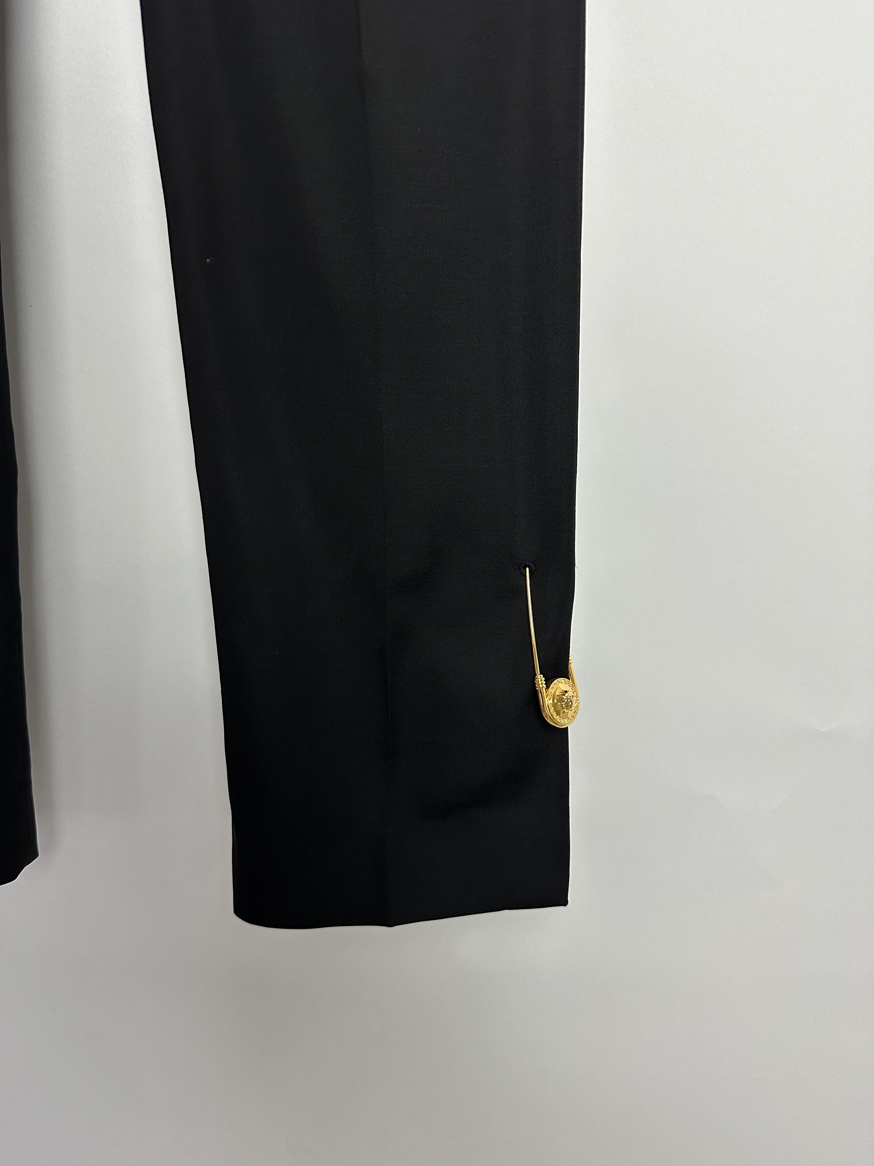 Versace Black Tailored Trousers with Gold Medusa Safety Pin Details Size IT 38 (UK 6) - Image 9