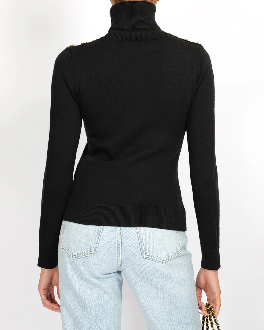 Versace Black Wool High Neck Jumper with Gold Medusa Buttons Detail Size IT 36 (UK 6) - Image 4