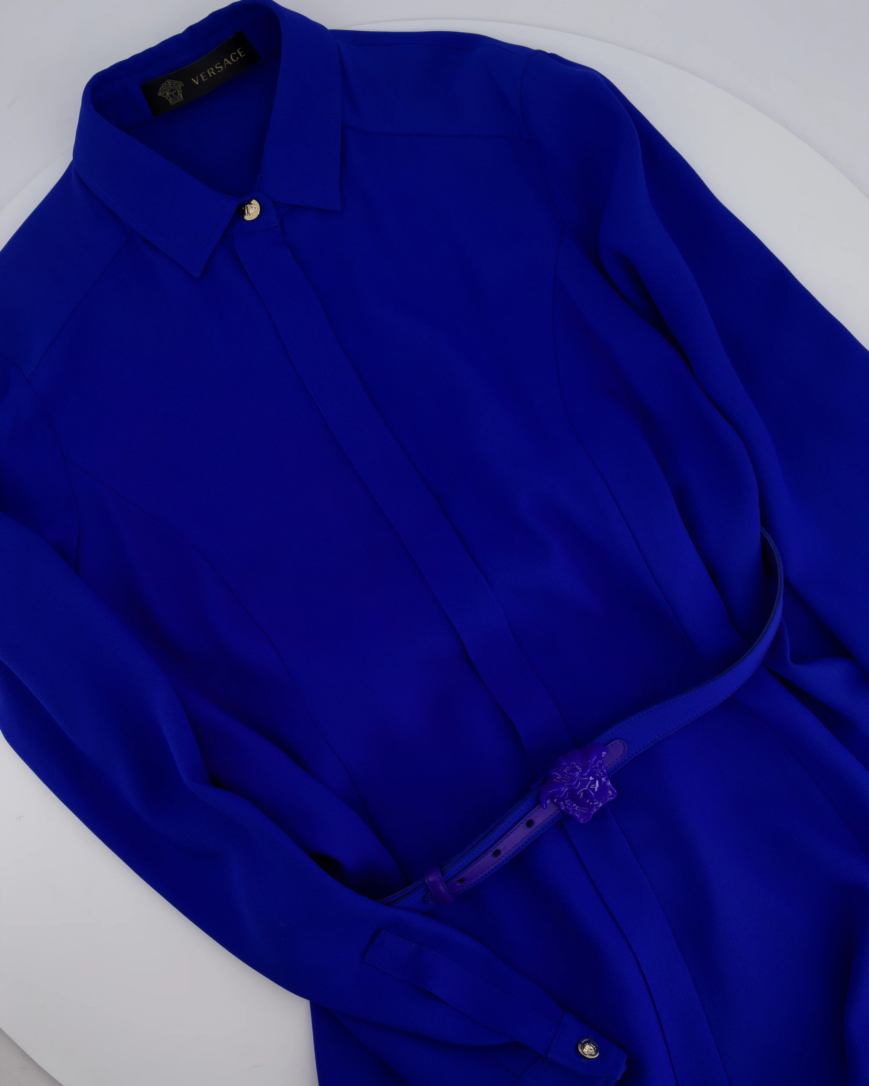 Versace Electric Blue Shirt Dress with Medusa Buckle Belt Size IT 42 (UK 10) - Image 6