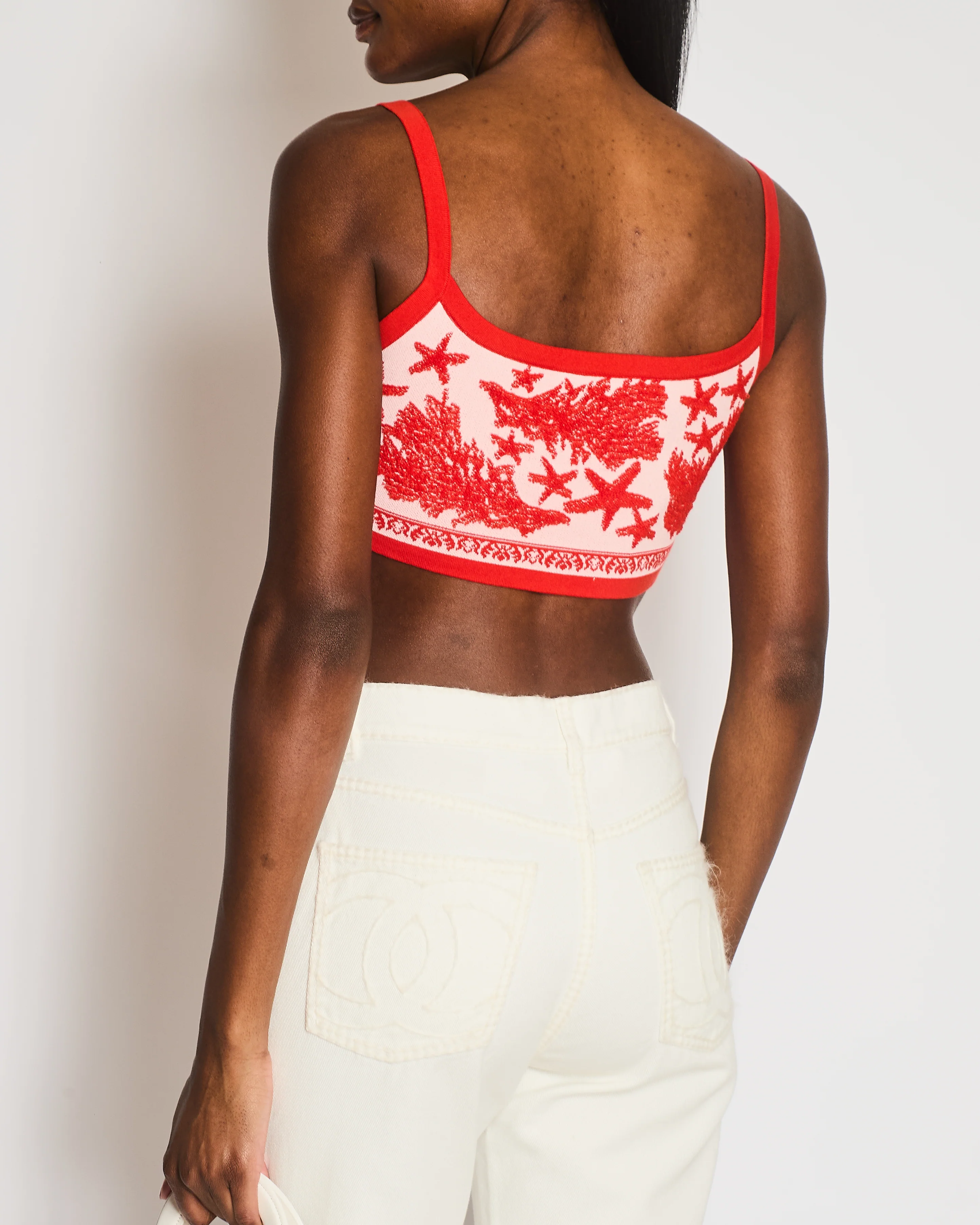 Versace Pink and Red Starfish Cropped Top Size IT 40 (UK 8) - Image 3