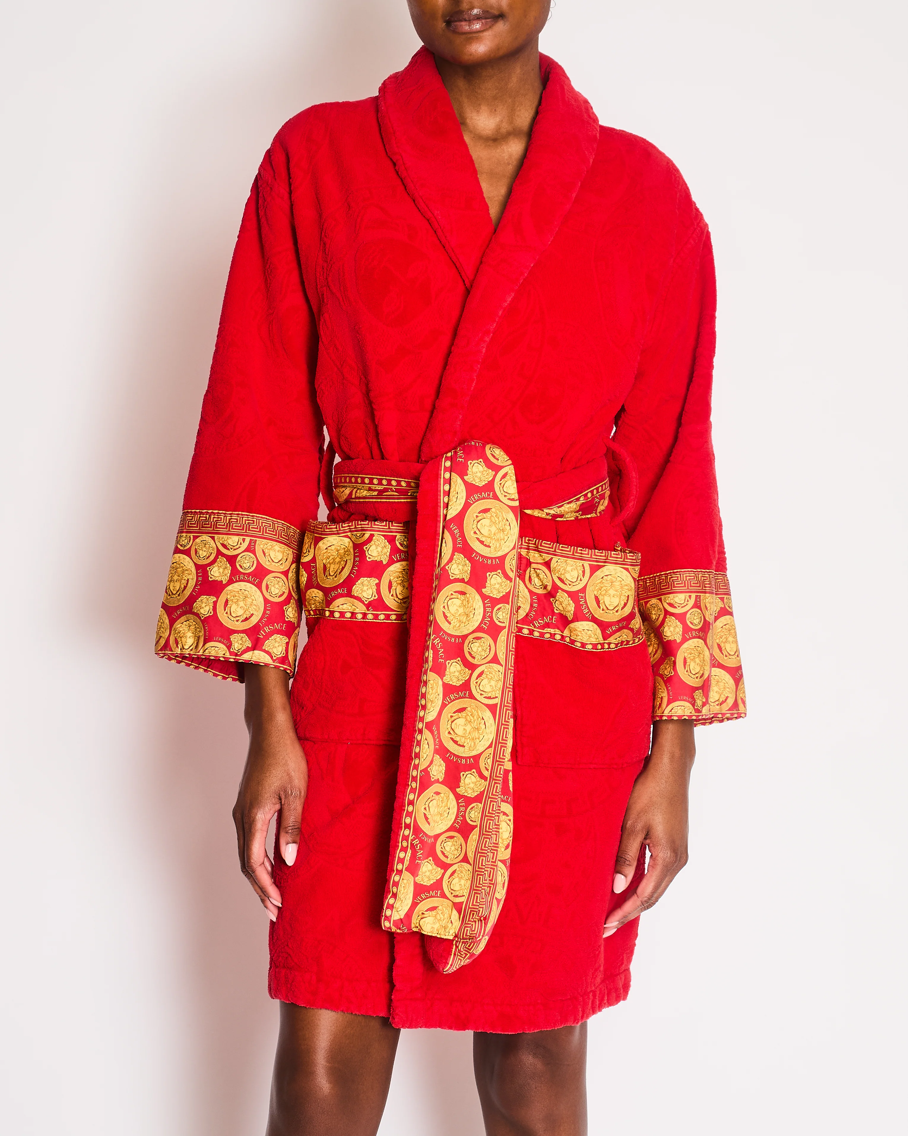 Versace Red Medusa Bath Robe with Pocket Detail Size UK 8 - Image 3