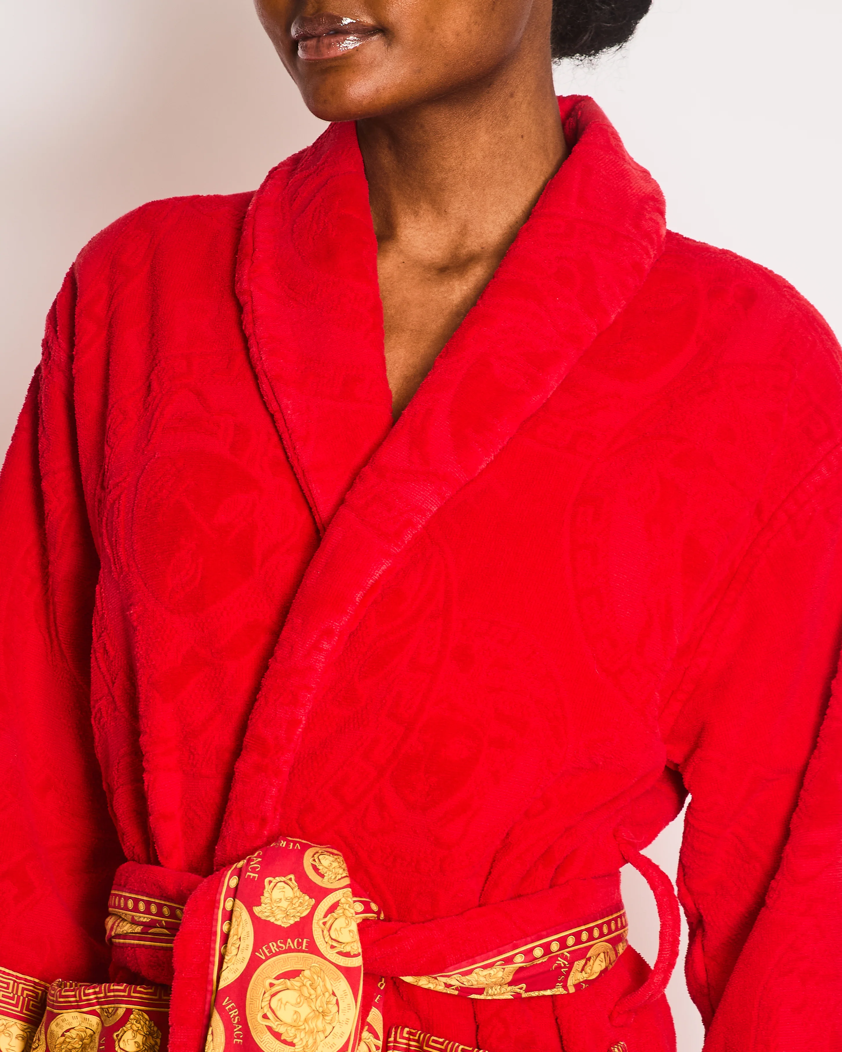 Versace Red Medusa Bath Robe with Pocket Detail Size UK 8 - Image 4
