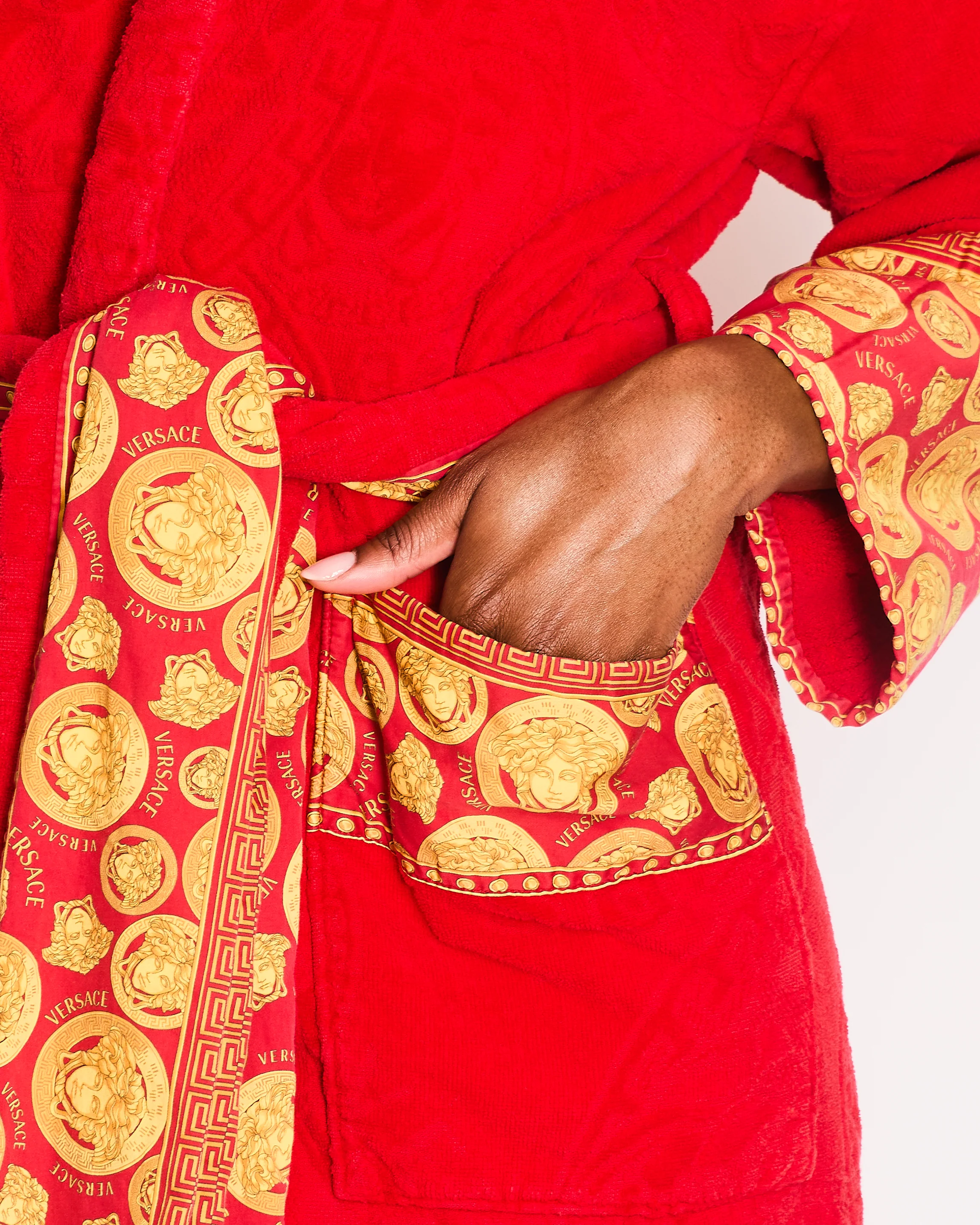 Versace Red Medusa Bath Robe with Pocket Detail Size UK 8 - Image 5