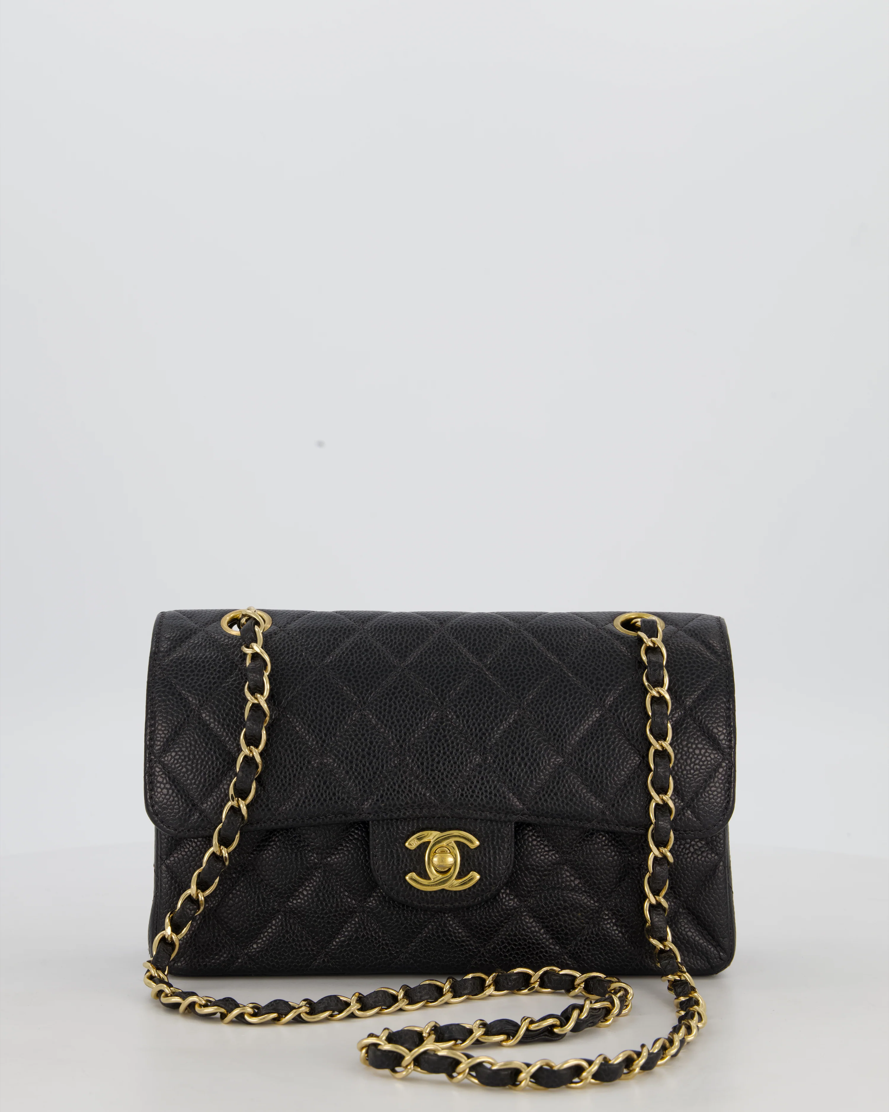 *VERY RARE* Chanel Vintage Black Small Classic Double Flap Bag in Caviar Leather with 24K Gold Hardware