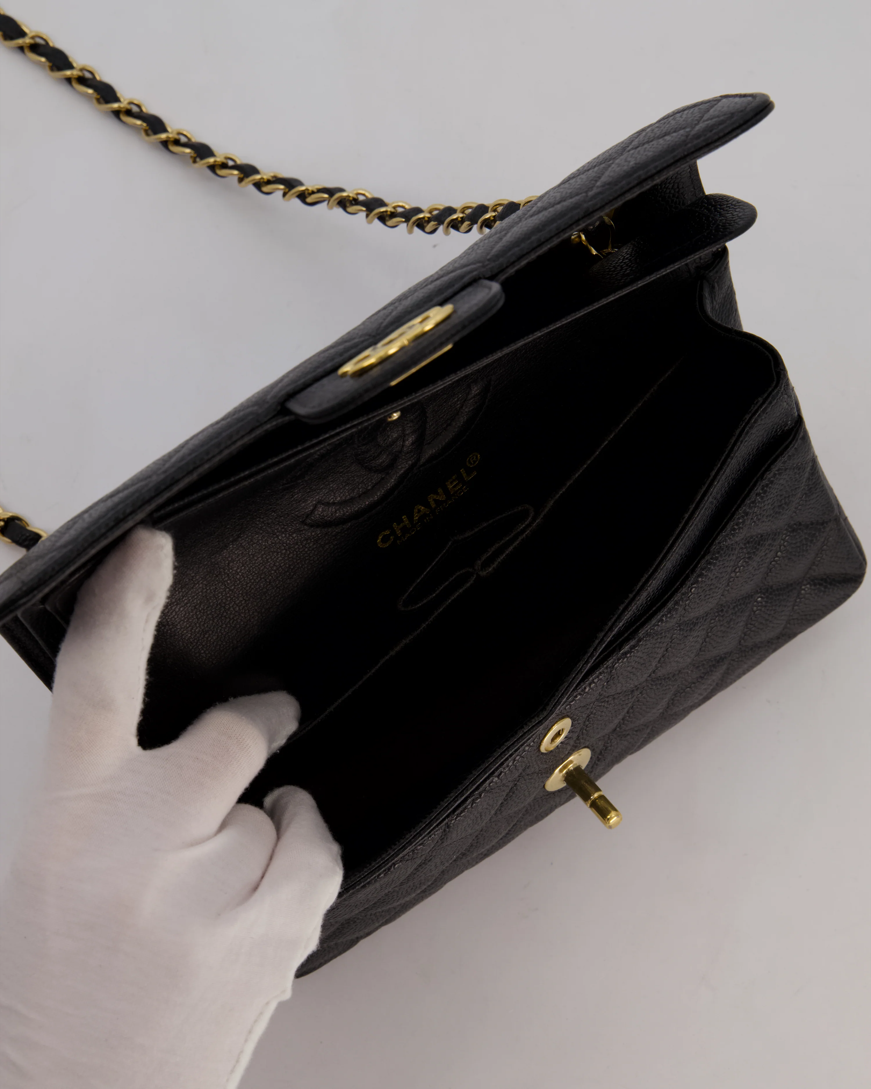 *VERY RARE* Chanel Vintage Black Small Classic Double Flap Bag in Caviar Leather with 24K Gold Hardware - Image 15
