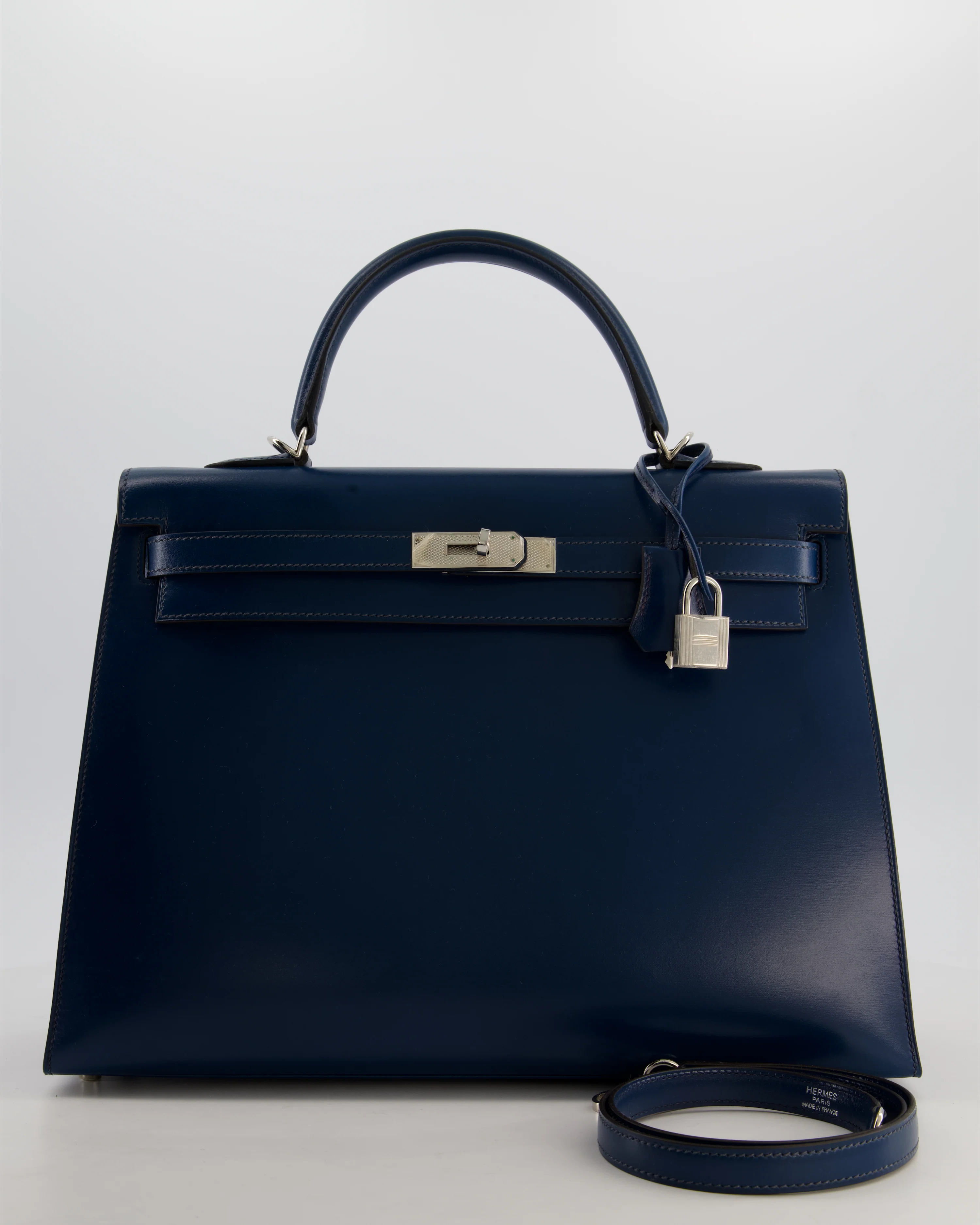 *VERY RARE* Hermès Kelly 35 Sellier Bag in Bleu De Prusse Box Calf Leather with Guilloche Palladium Hardware